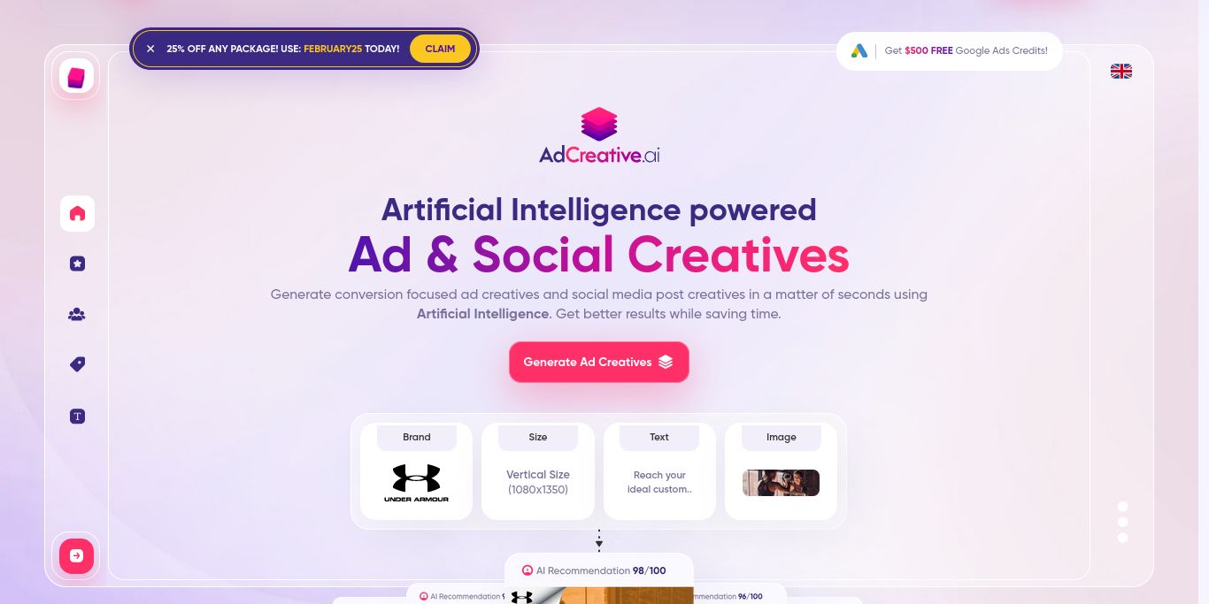 AdCreative.ai - website homepage screenshot