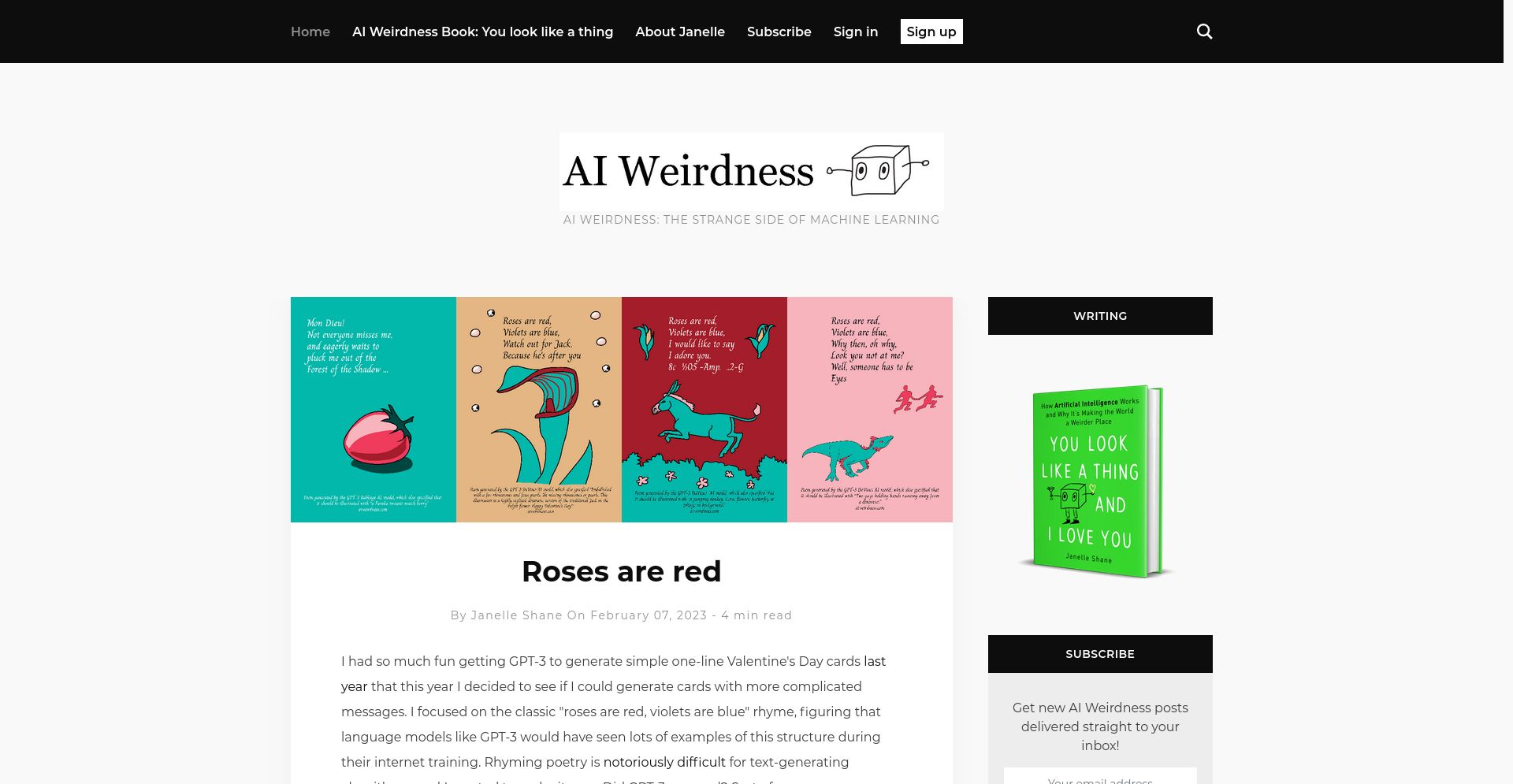 AI Weirdness - website homepage screenshot