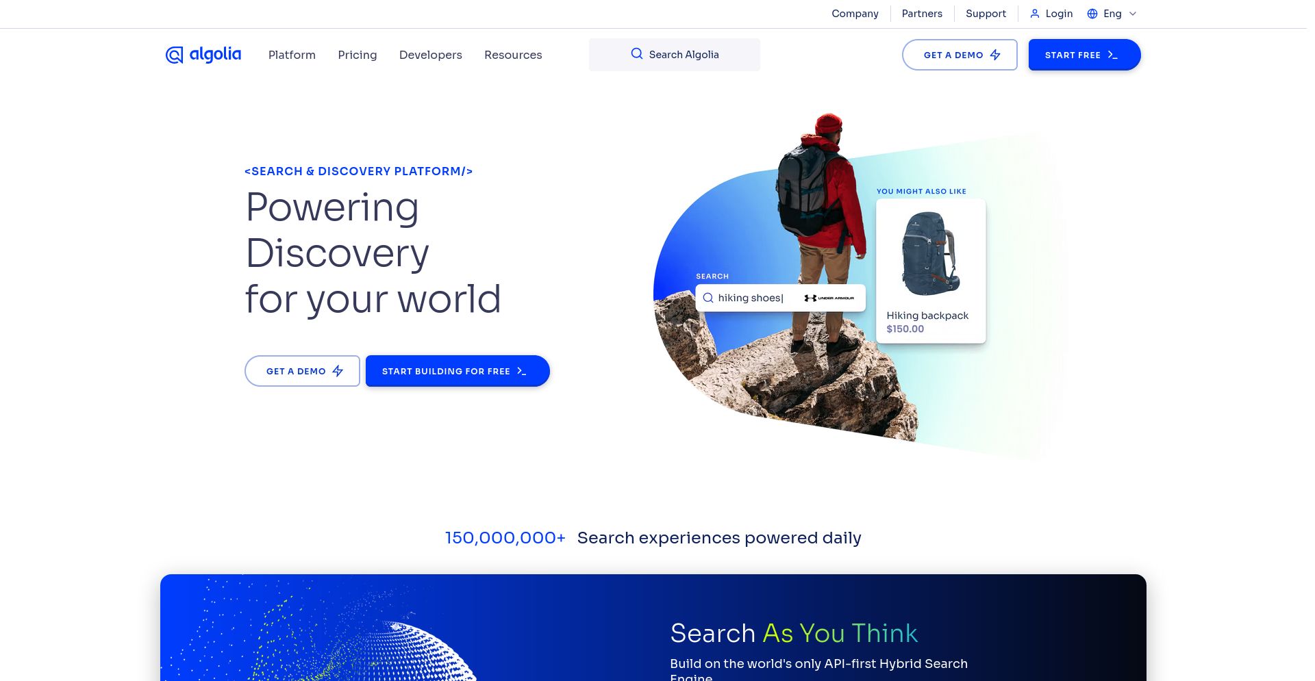 Algolia - website homepage screenshot