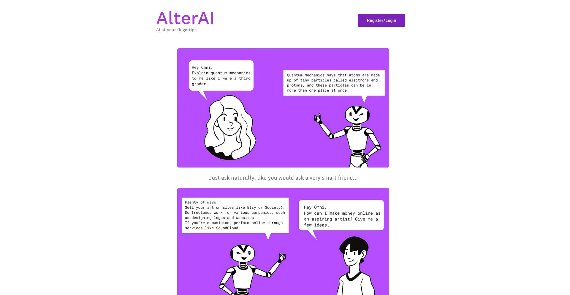 AlterAI - website homepage screenshot