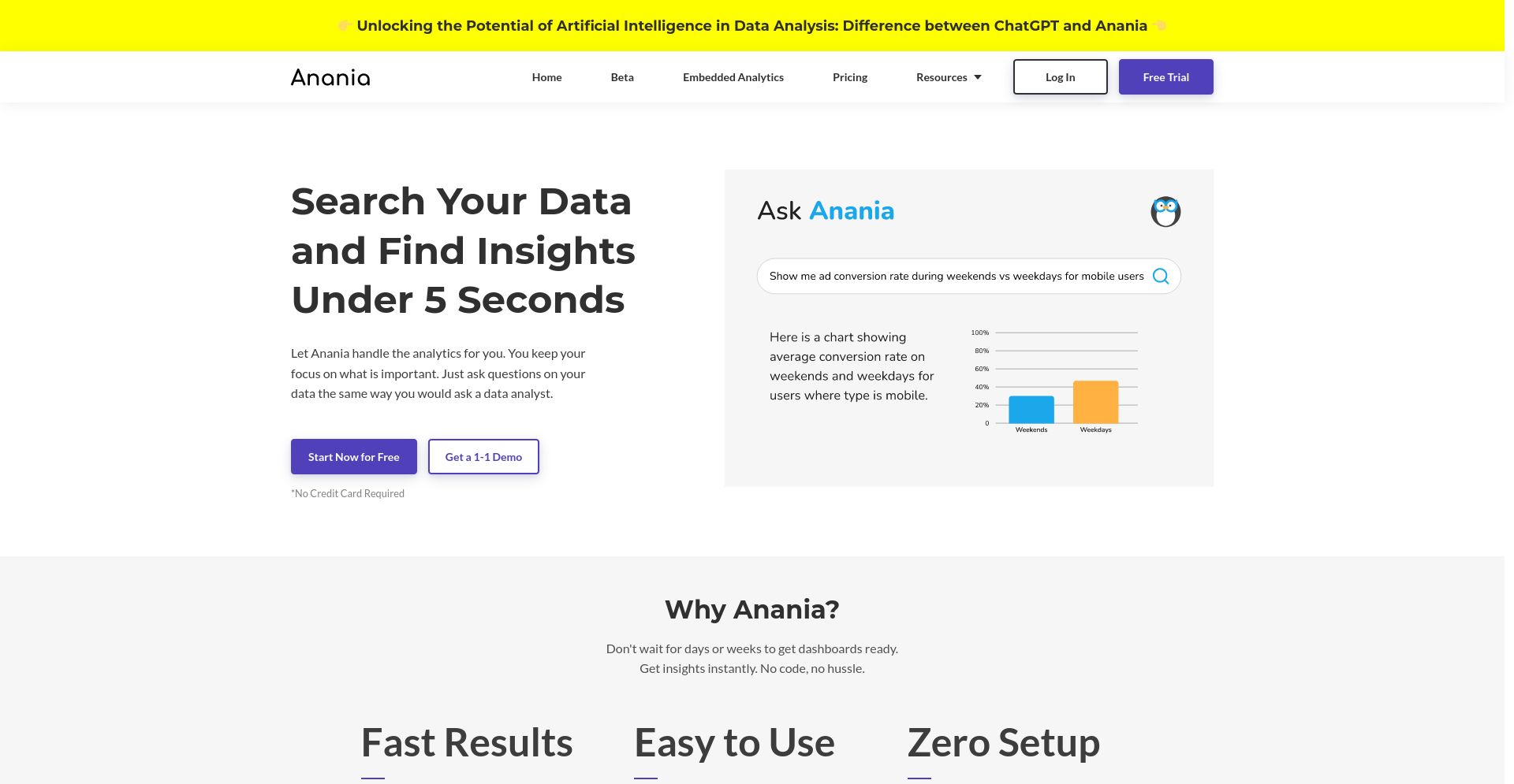 Anania - website homepage screenshot