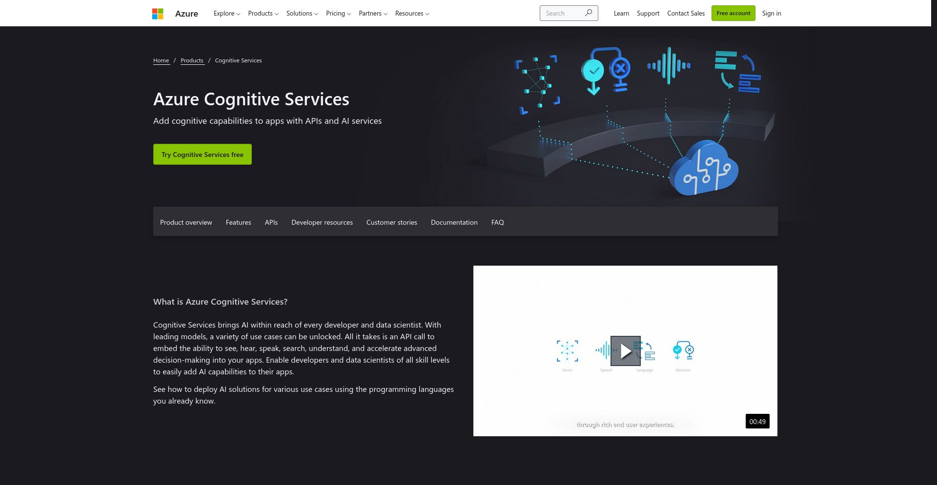 Azure Cognitive Services - website homepage screenshot