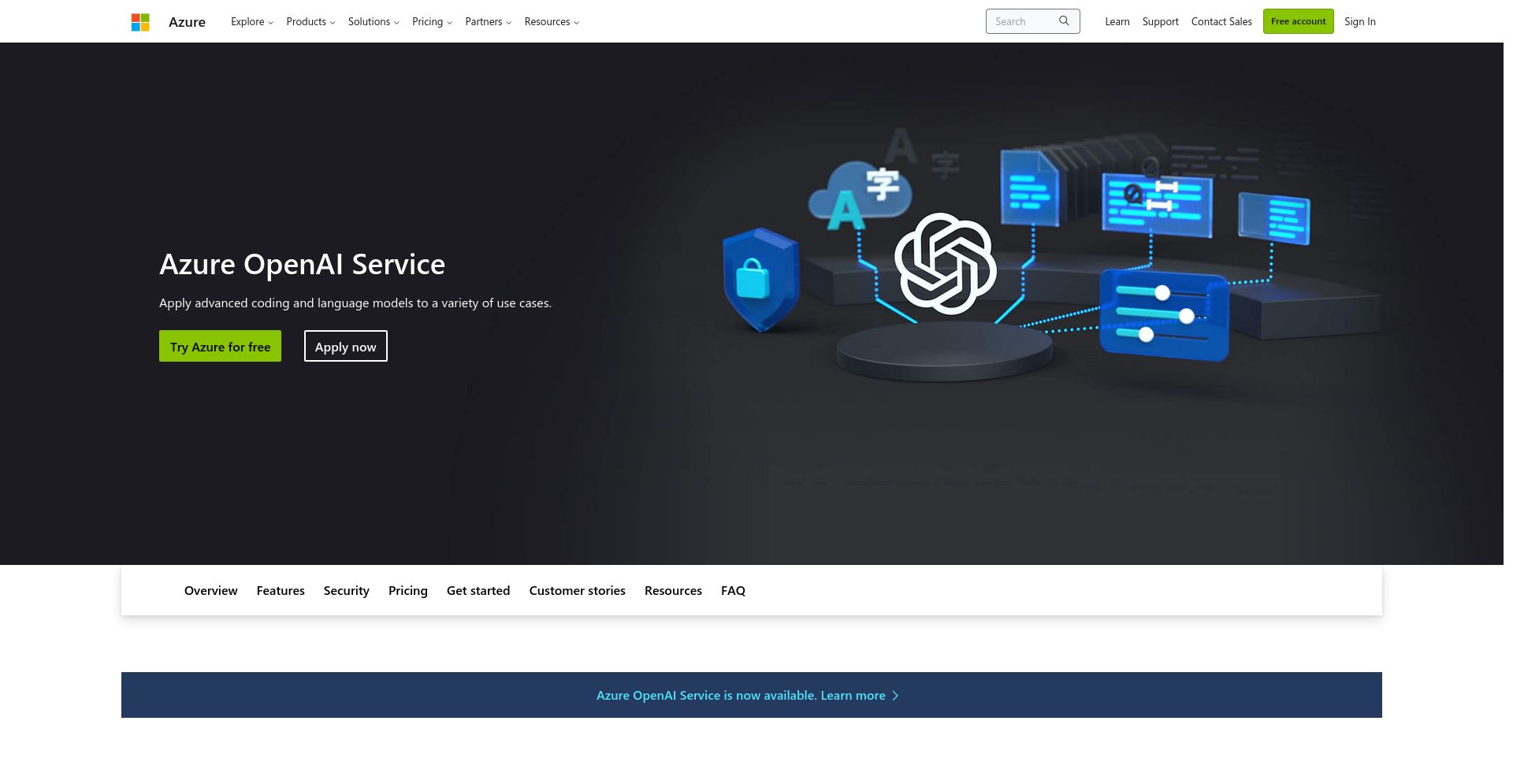 Azure OpenAI Service - website homepage screenshot