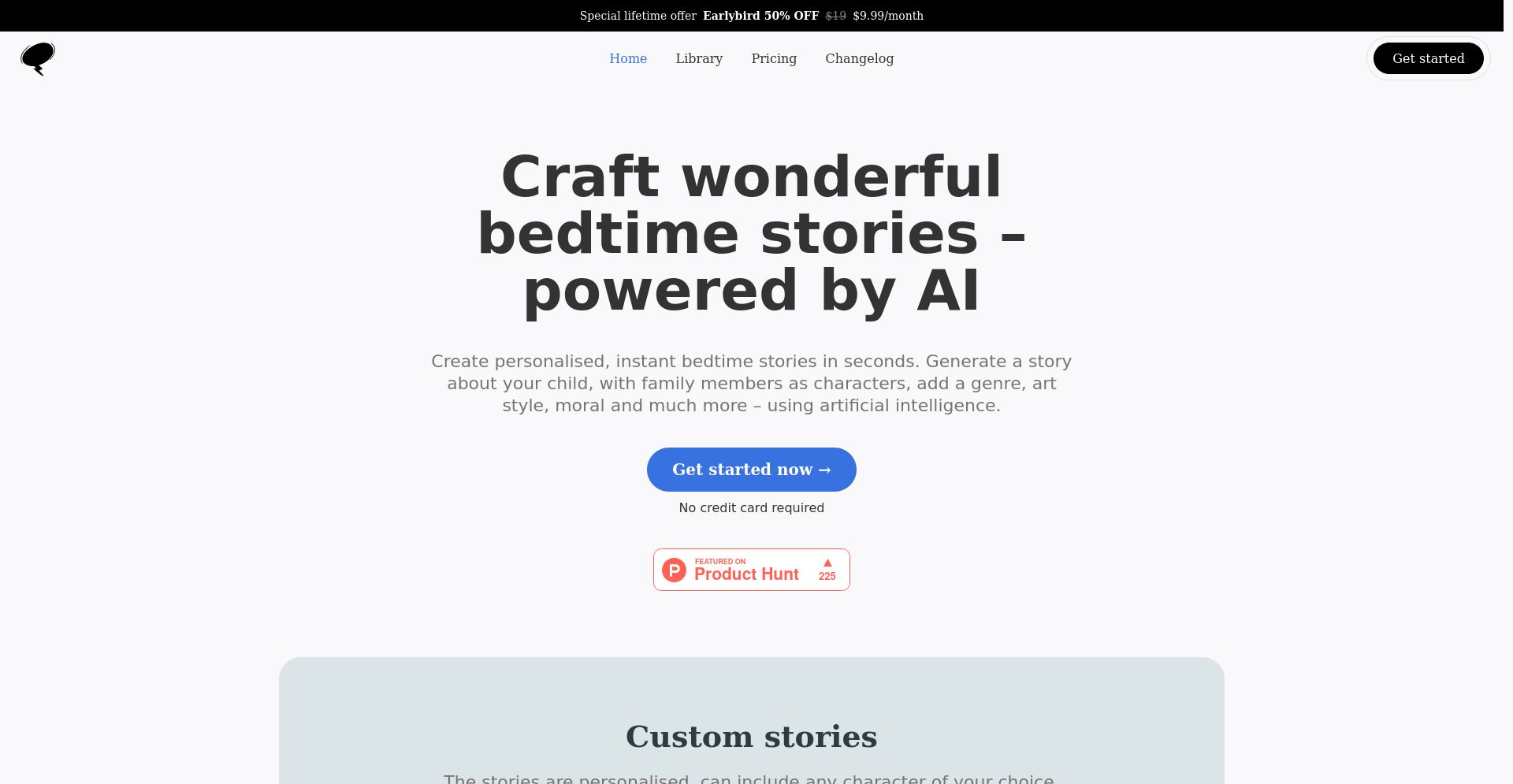 BedtimeStory.ai - website homepage screenshot