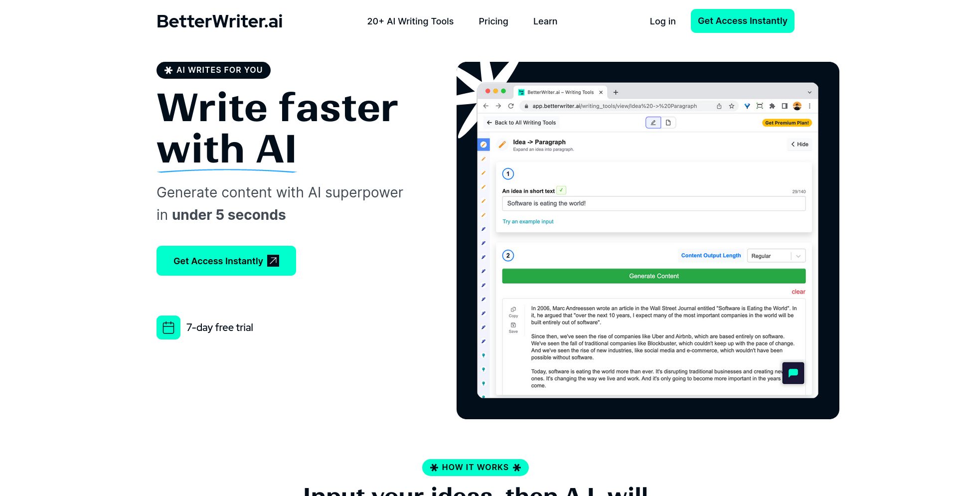 BetterWriter - website homepage screenshot