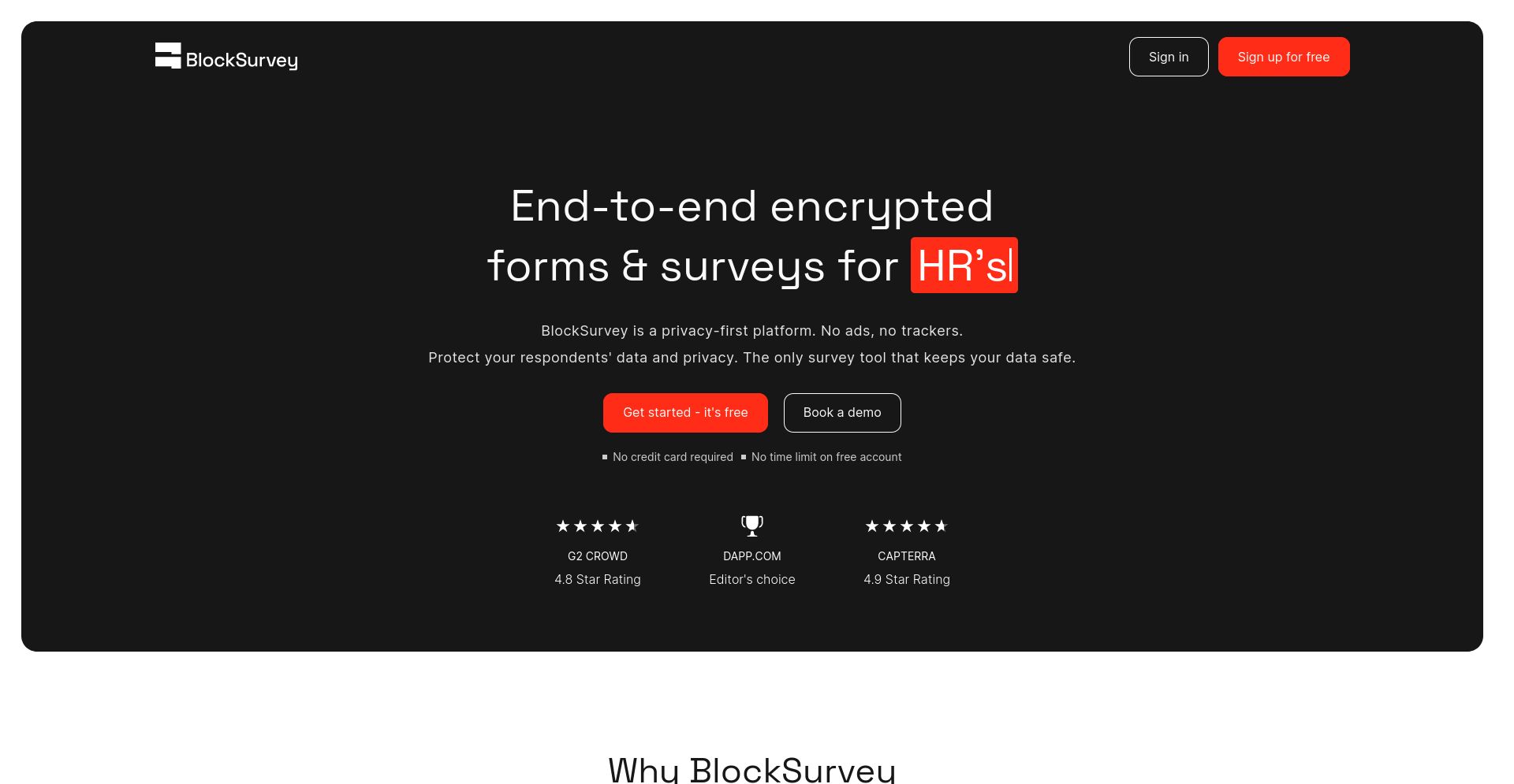 BlockSurvey - website homepage screenshot