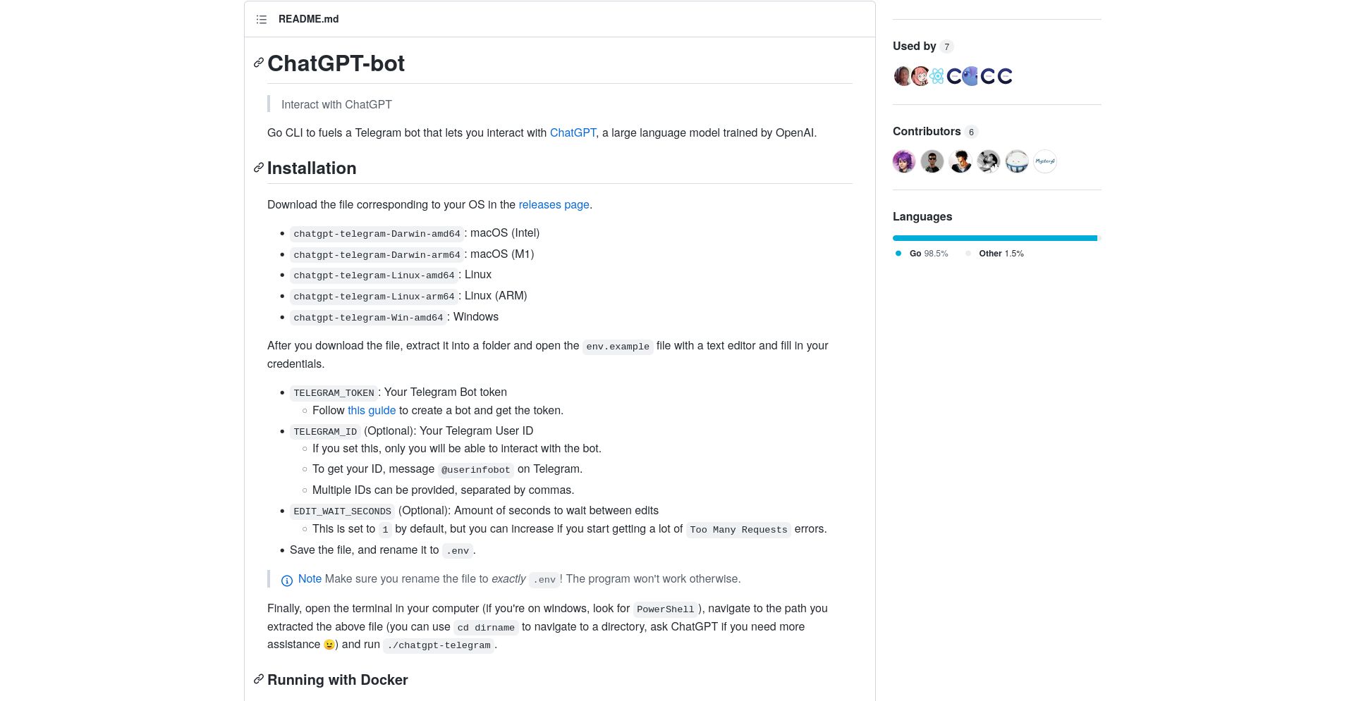 ChatGPT Telegram bot - website homepage screenshot