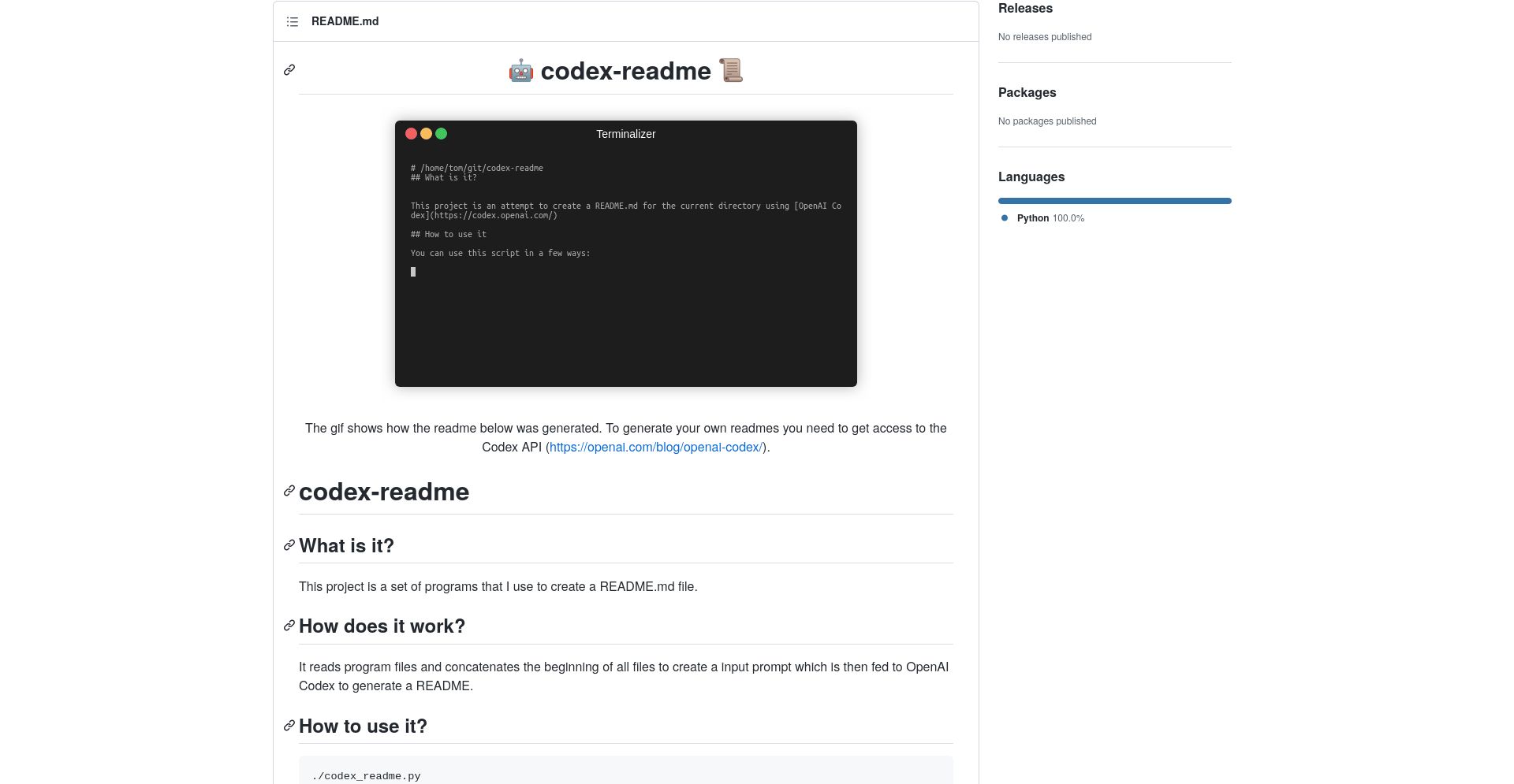 codex-readme - website homepage screenshot