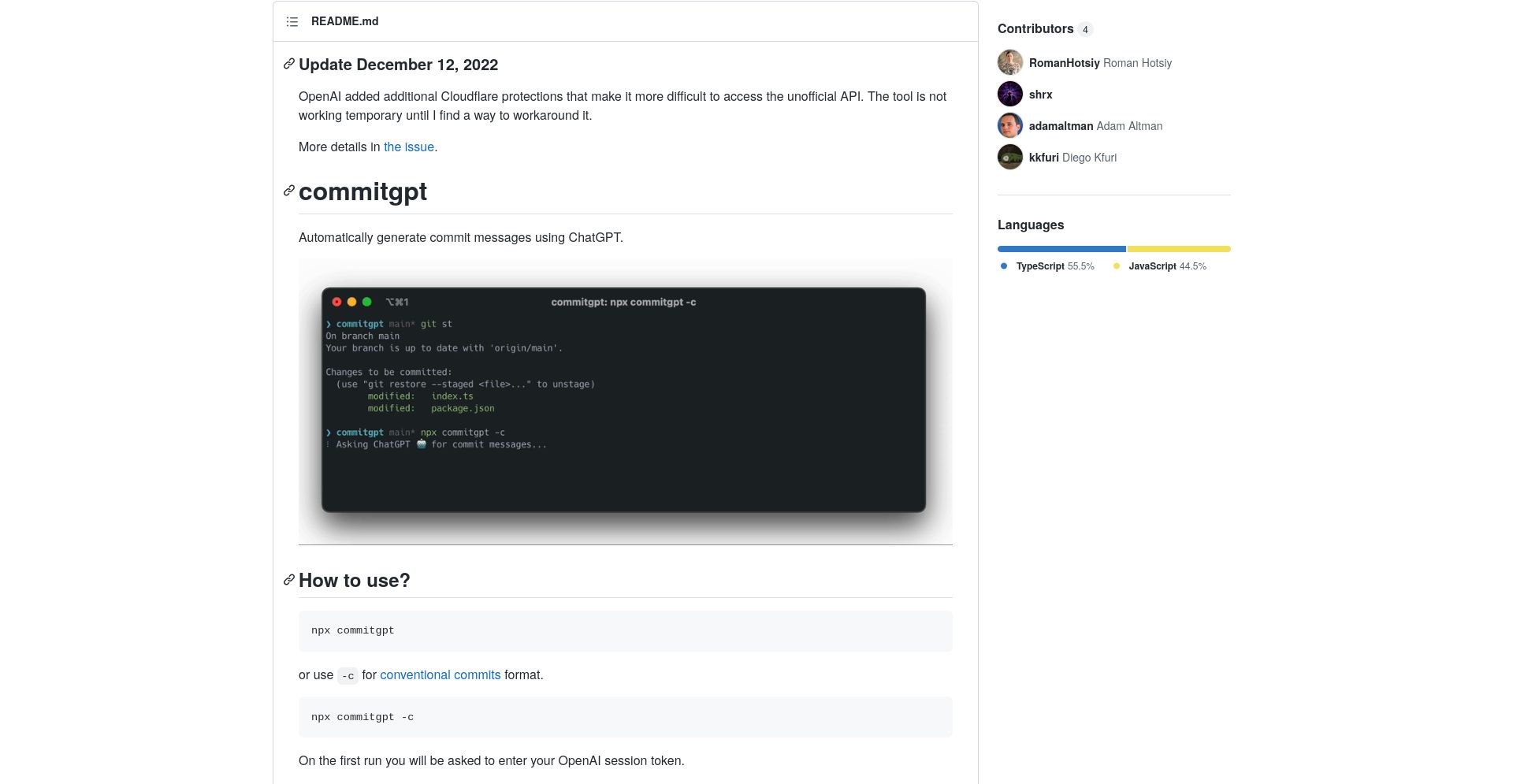 commitgpt - website homepage screenshot