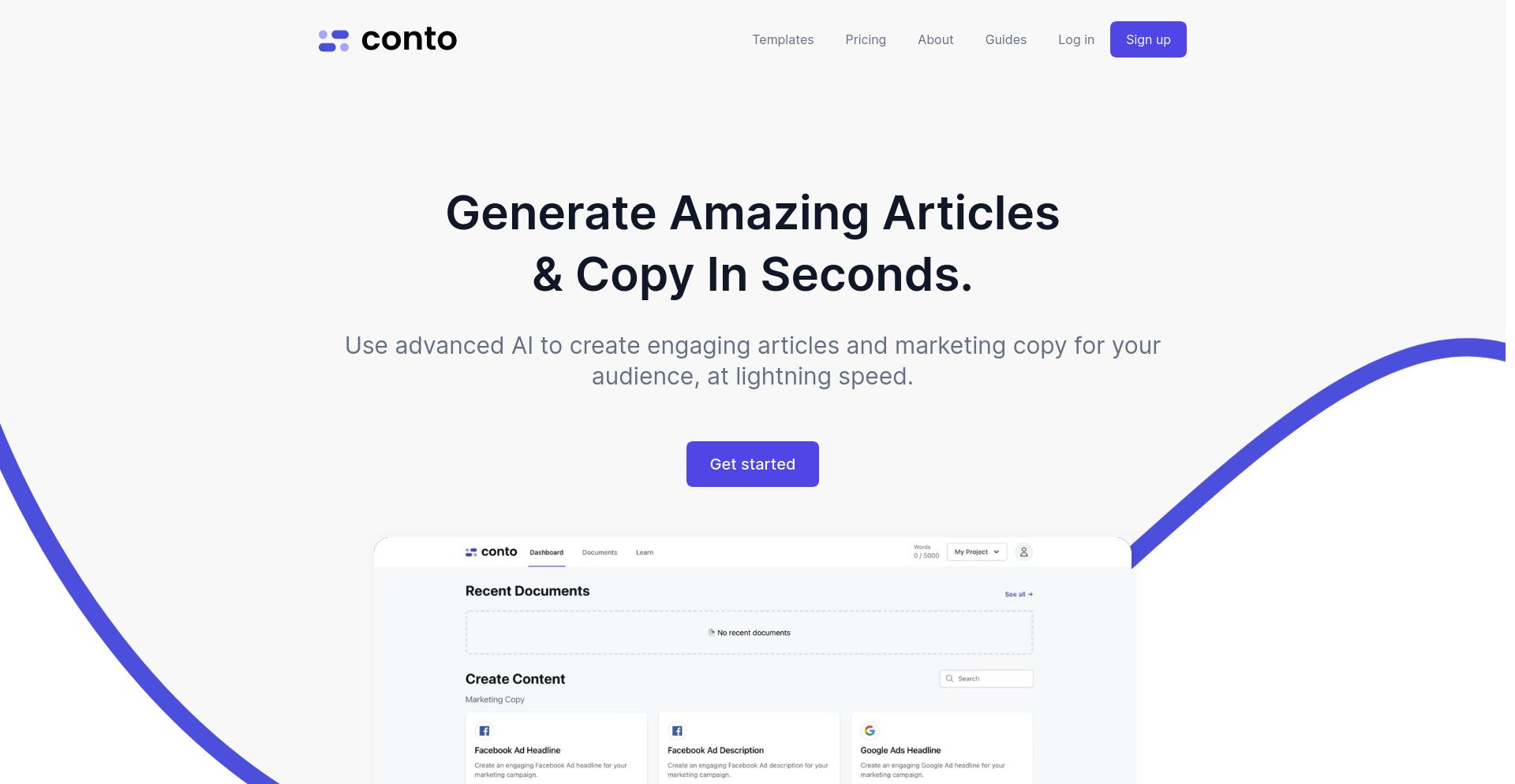 Conto AI - website homepage screenshot