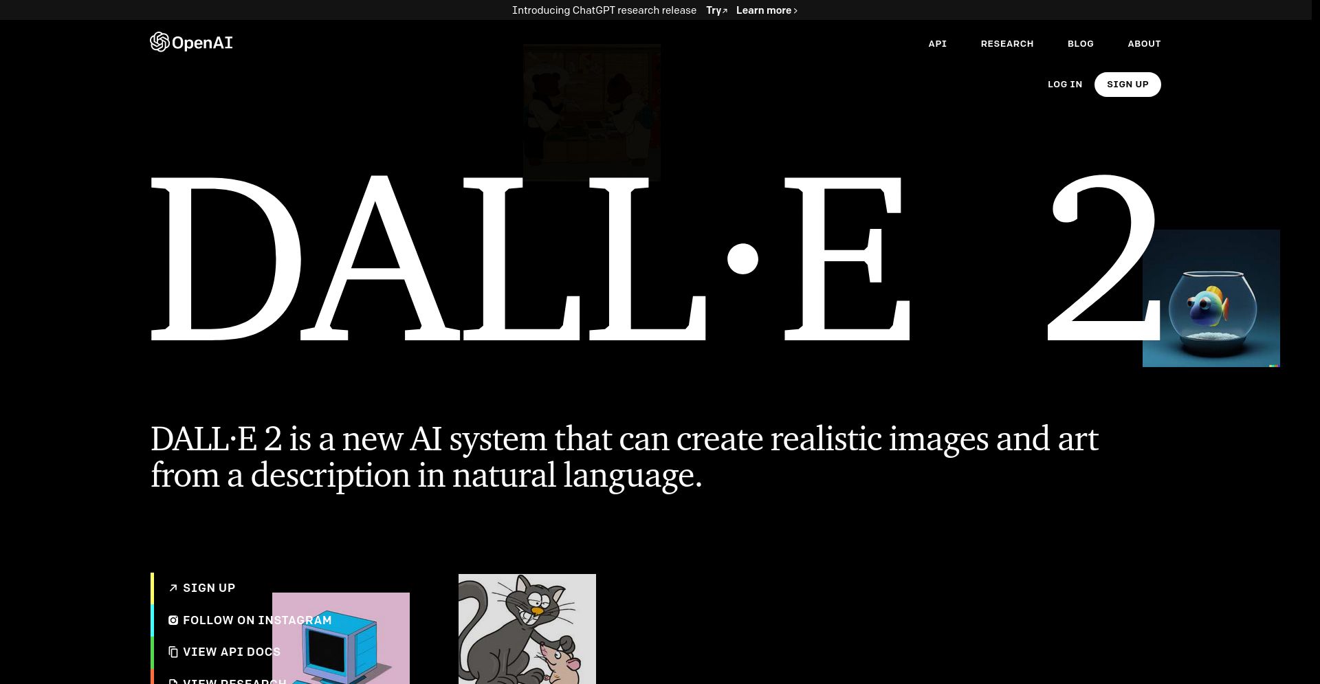 DALL·E 2 by OpenAI - website homepage screenshot