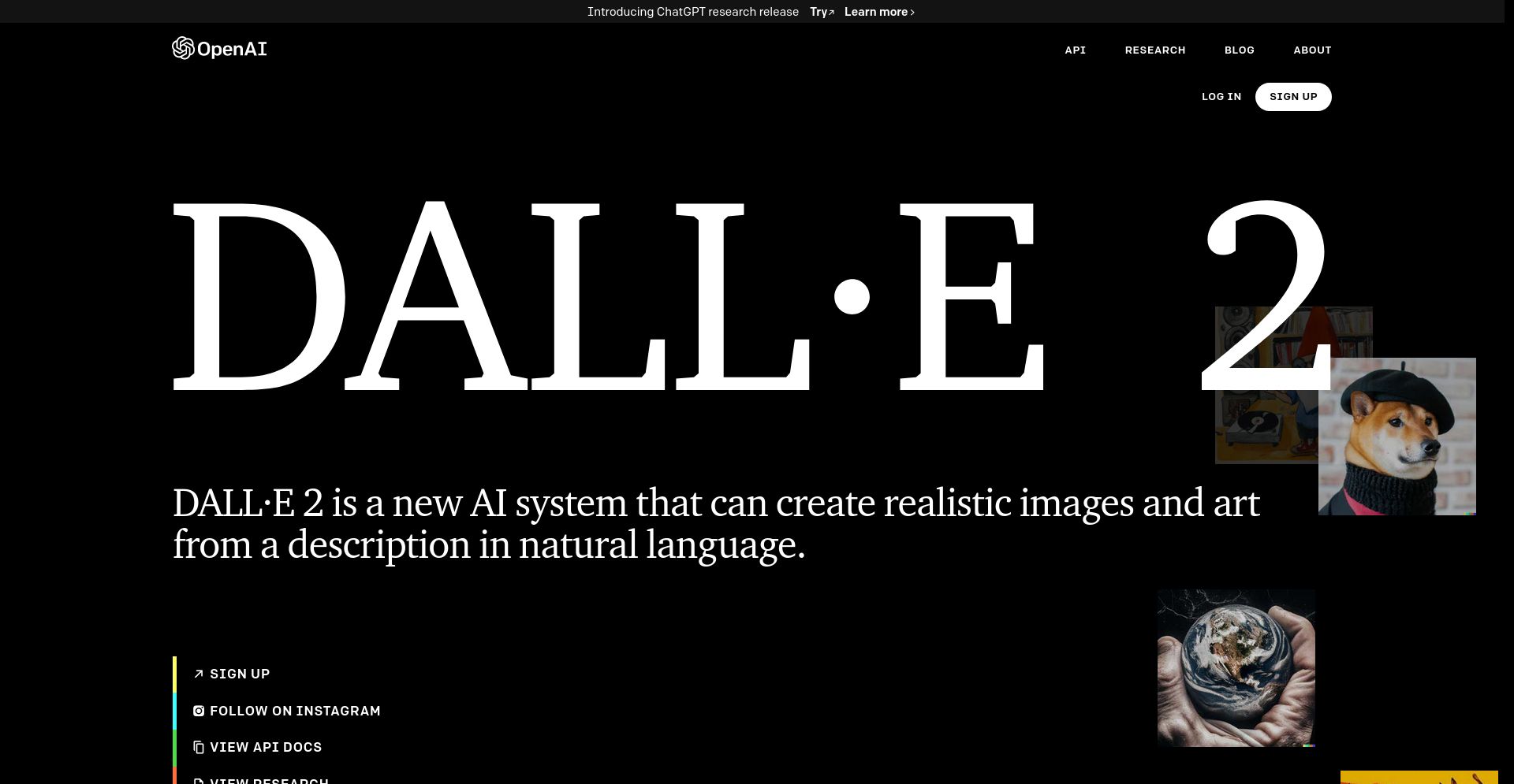 DALL·E by OpenAI - website homepage screenshot