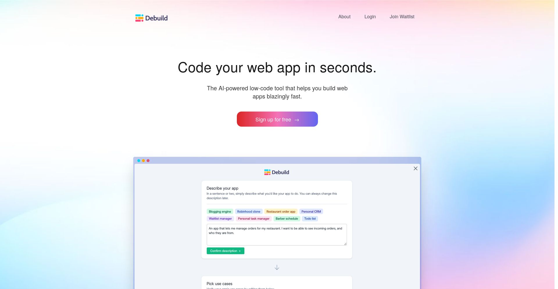 Debuild - website homepage screenshot