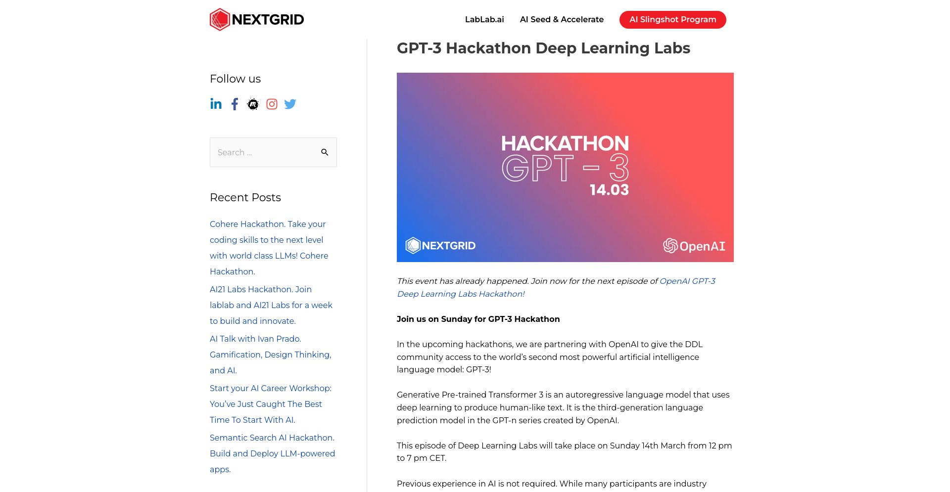 Deep Learning Labs – GPT-3 Hackathon - website homepage screenshot