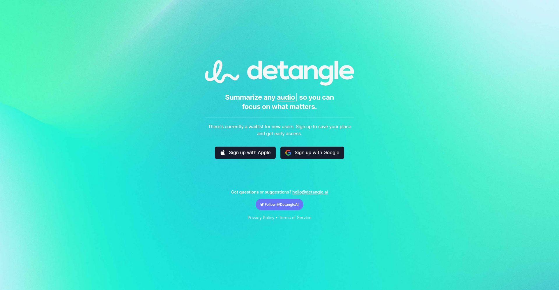 DetangleAI - website homepage screenshot