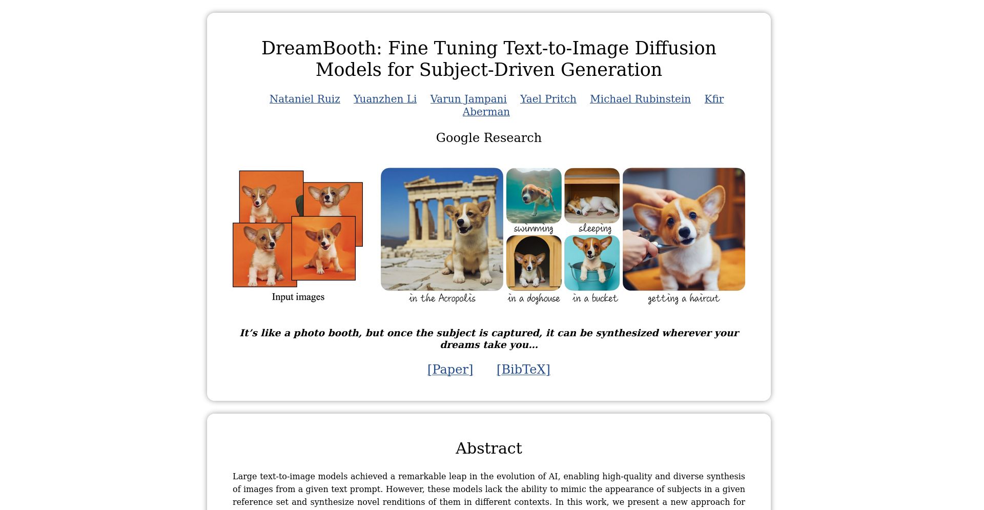 DreamBooth - website homepage screenshot