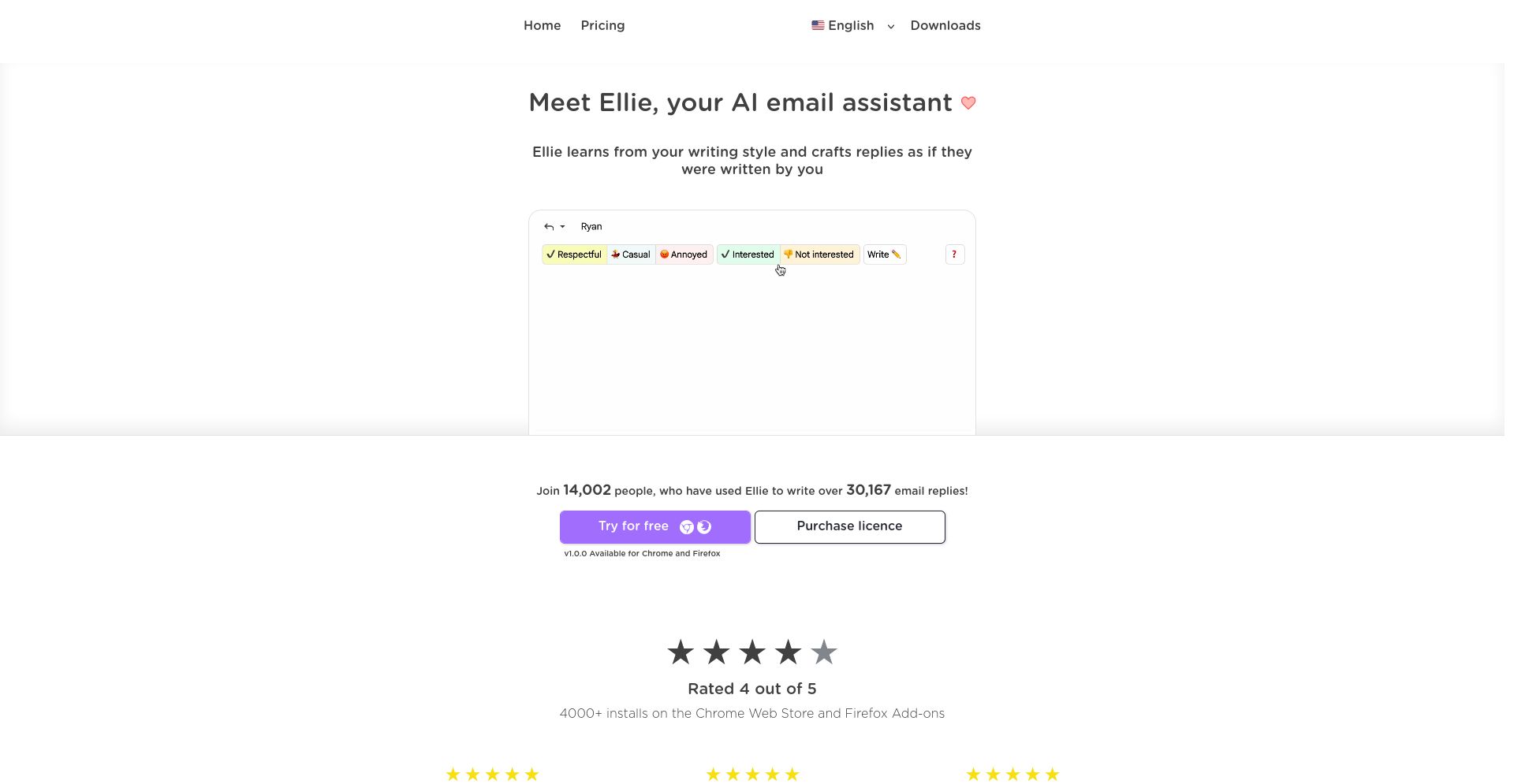 Ellie - website homepage screenshot