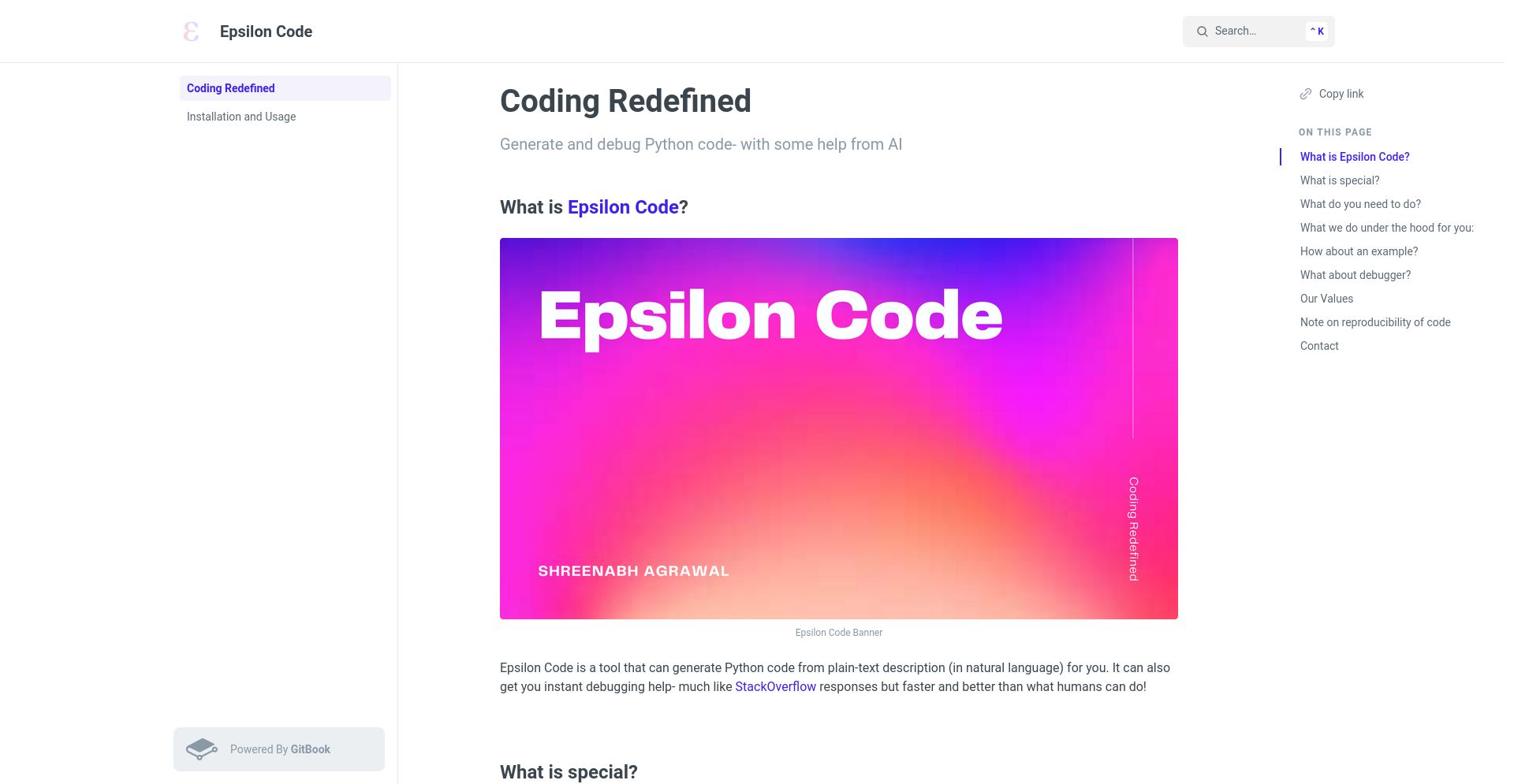 Epsilon Code - website homepage screenshot