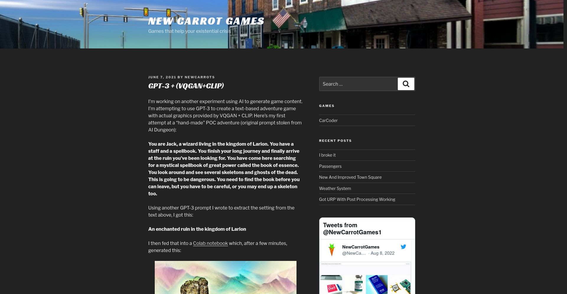 Game content creation by New Carrots - website homepage screenshot