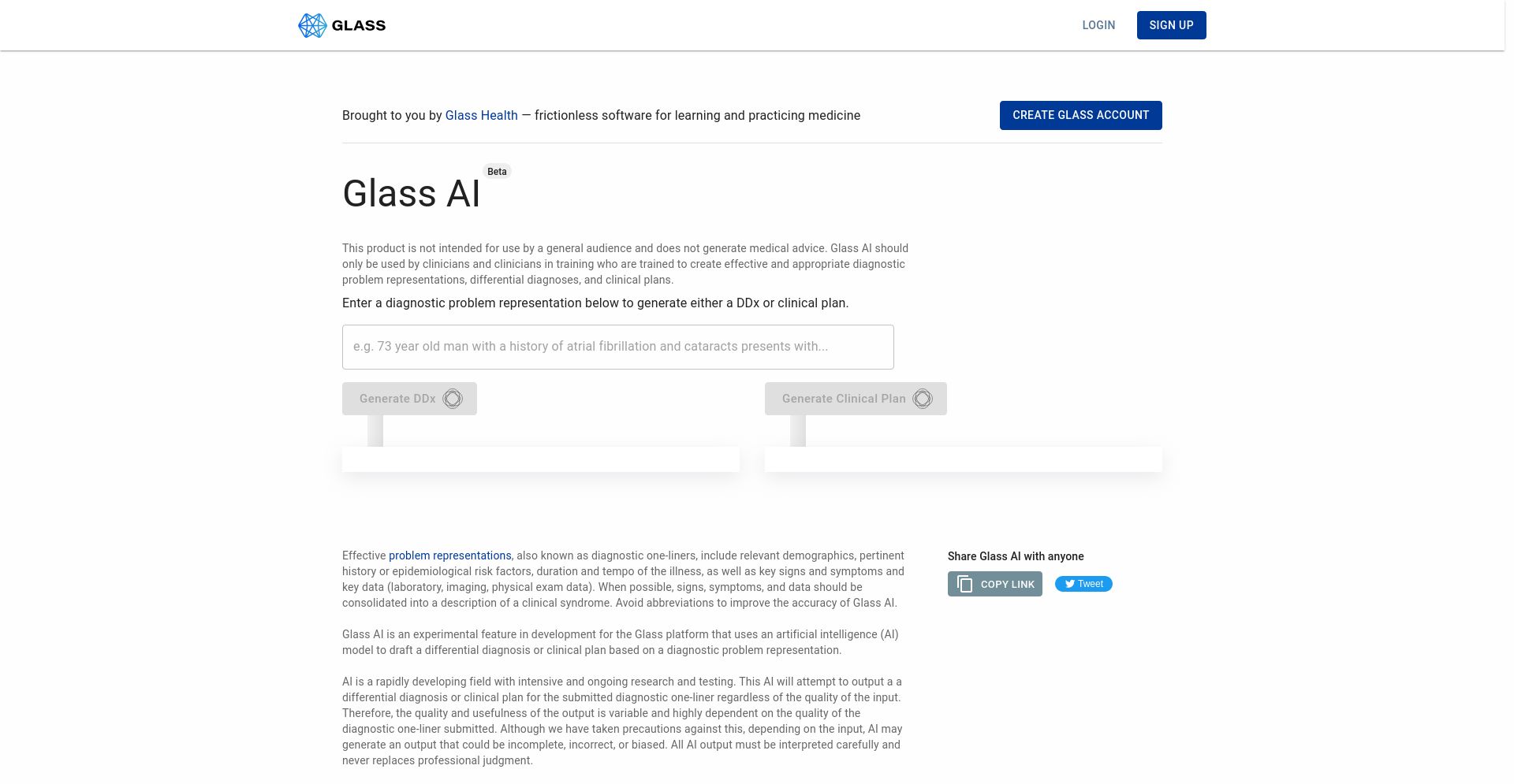 Glass AI - website homepage screenshot