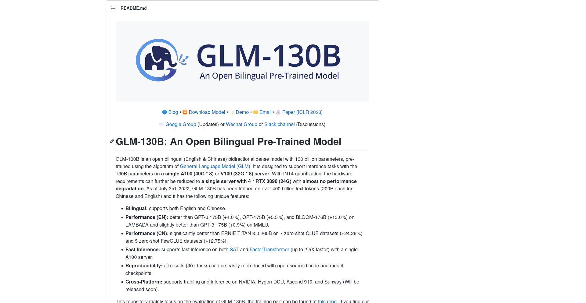 GLM-130B - website homepage screenshot