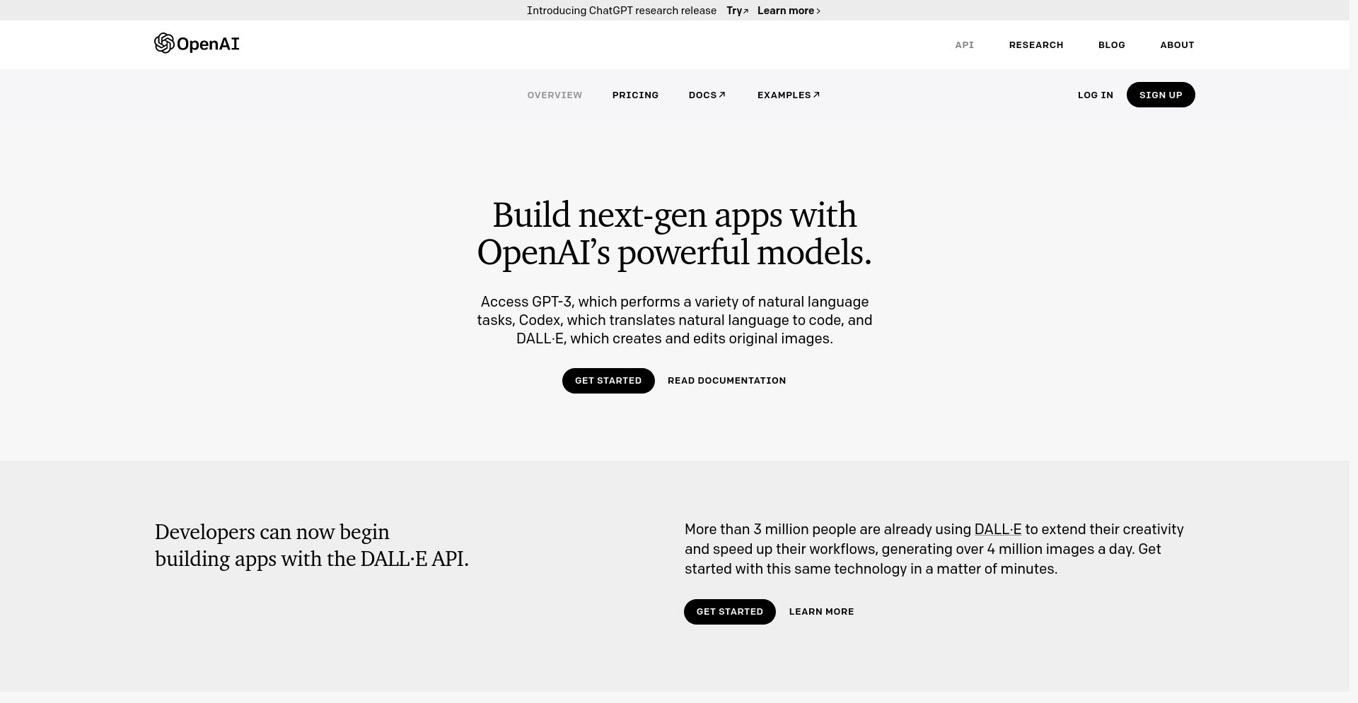 GPT-3 API - website homepage screenshot