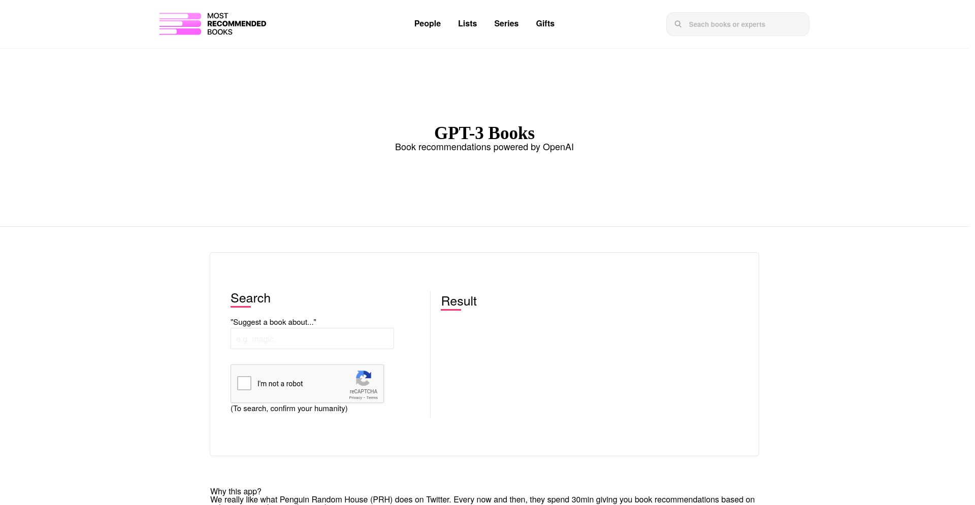 GPT-3 Books - website homepage screenshot