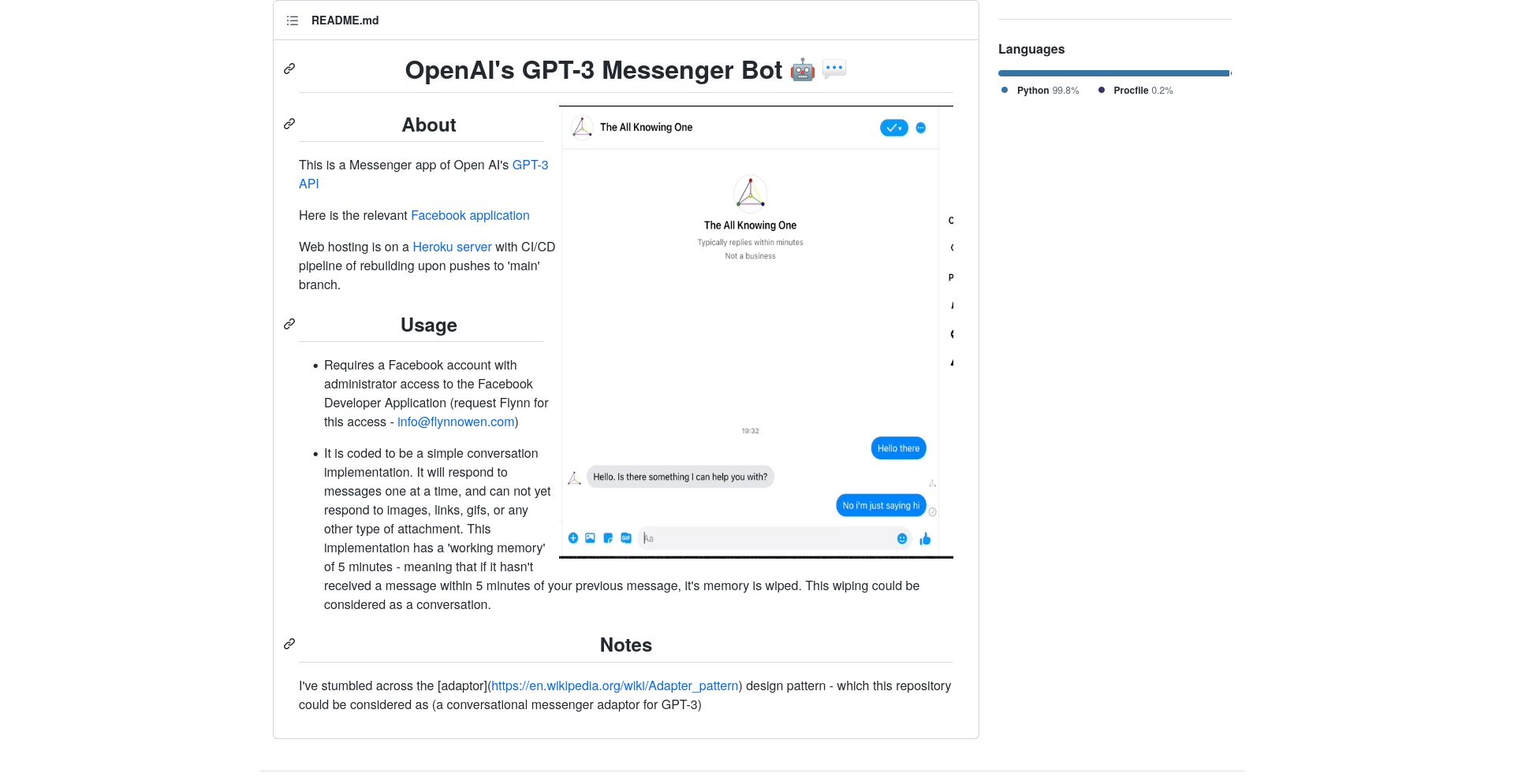 GPT-3 Facebook Messenger Bot - website homepage screenshot