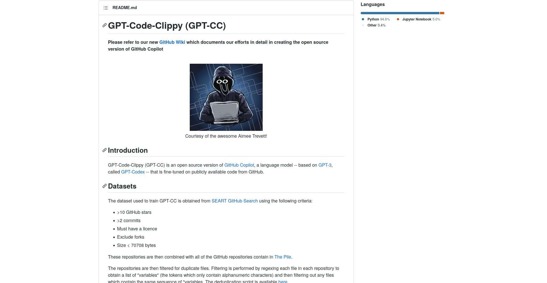 GPT-Code-Clippy (GPT-CC) - website homepage screenshot