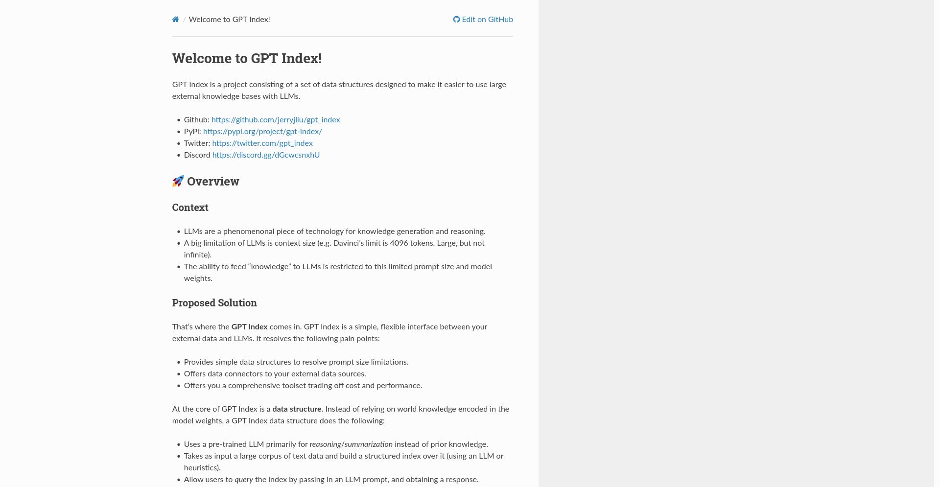 GPT Index - website homepage screenshot