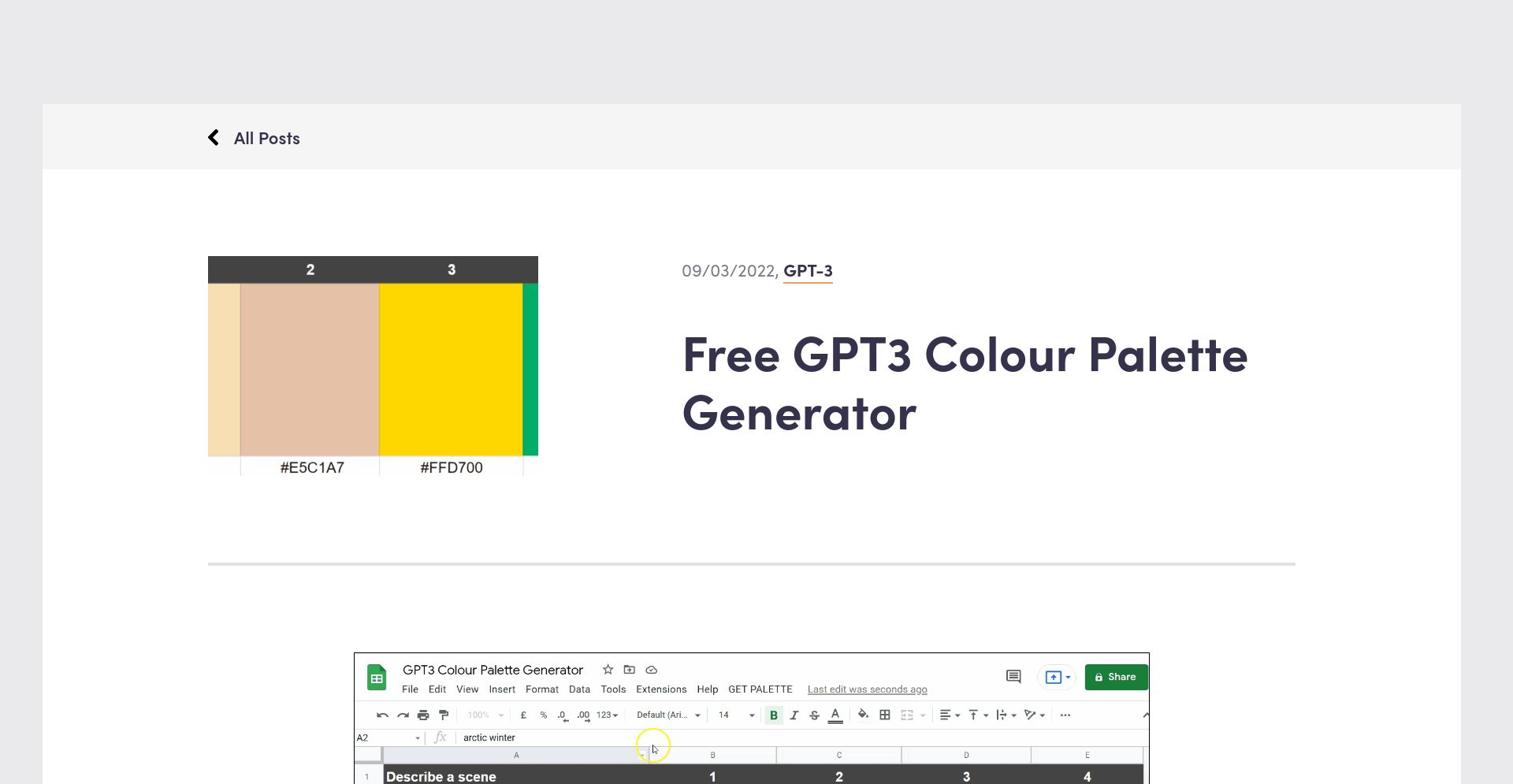 GPT3 Colour Palette Generator - website homepage screenshot