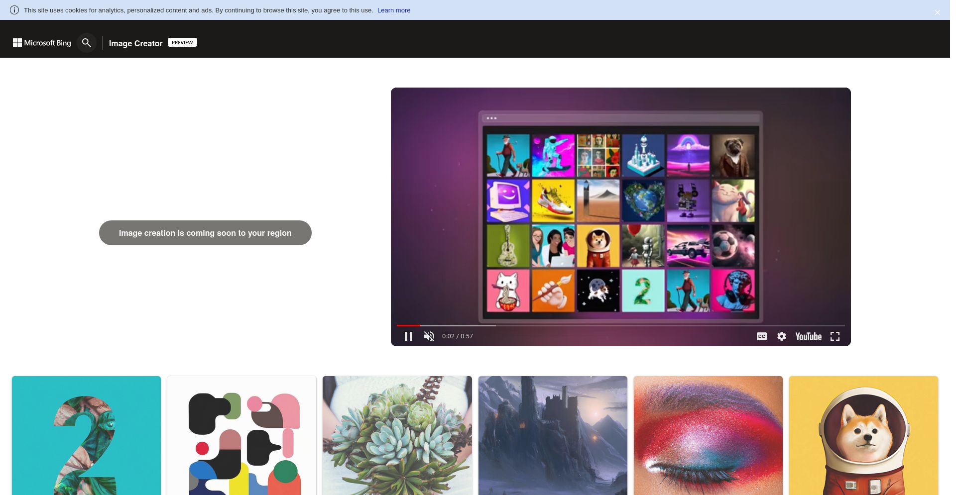 Image Creator from Microsoft Bing - website homepage screenshot