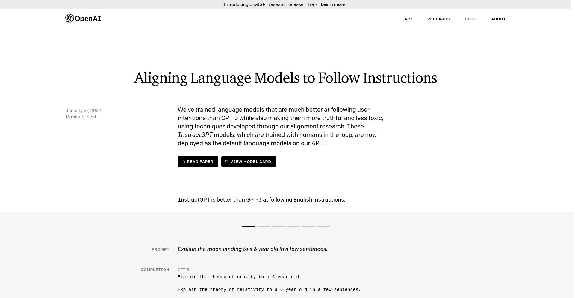 InstructGPT - website homepage screenshot