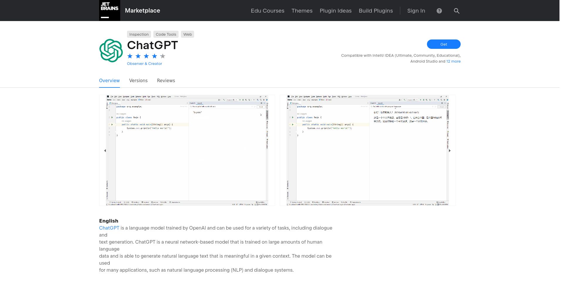 IntelliJ IDEA ChatGPT - website homepage screenshot