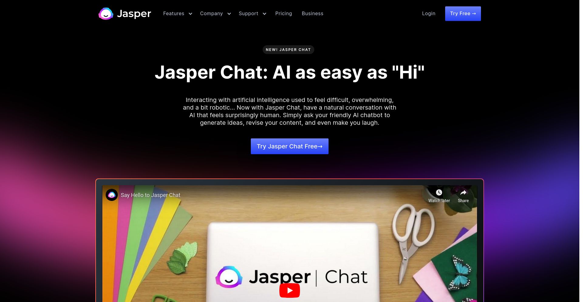 Jasper Chat - website homepage screenshot