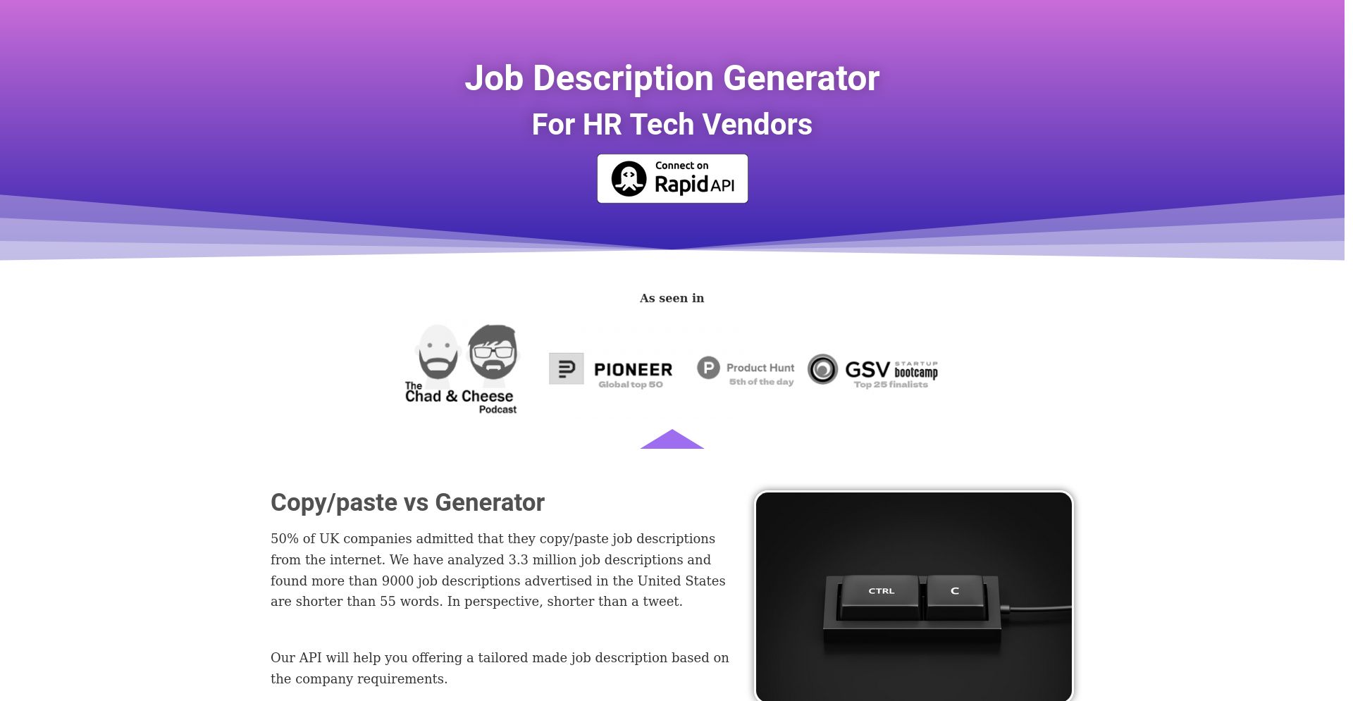 Job Description AI - website homepage screenshot