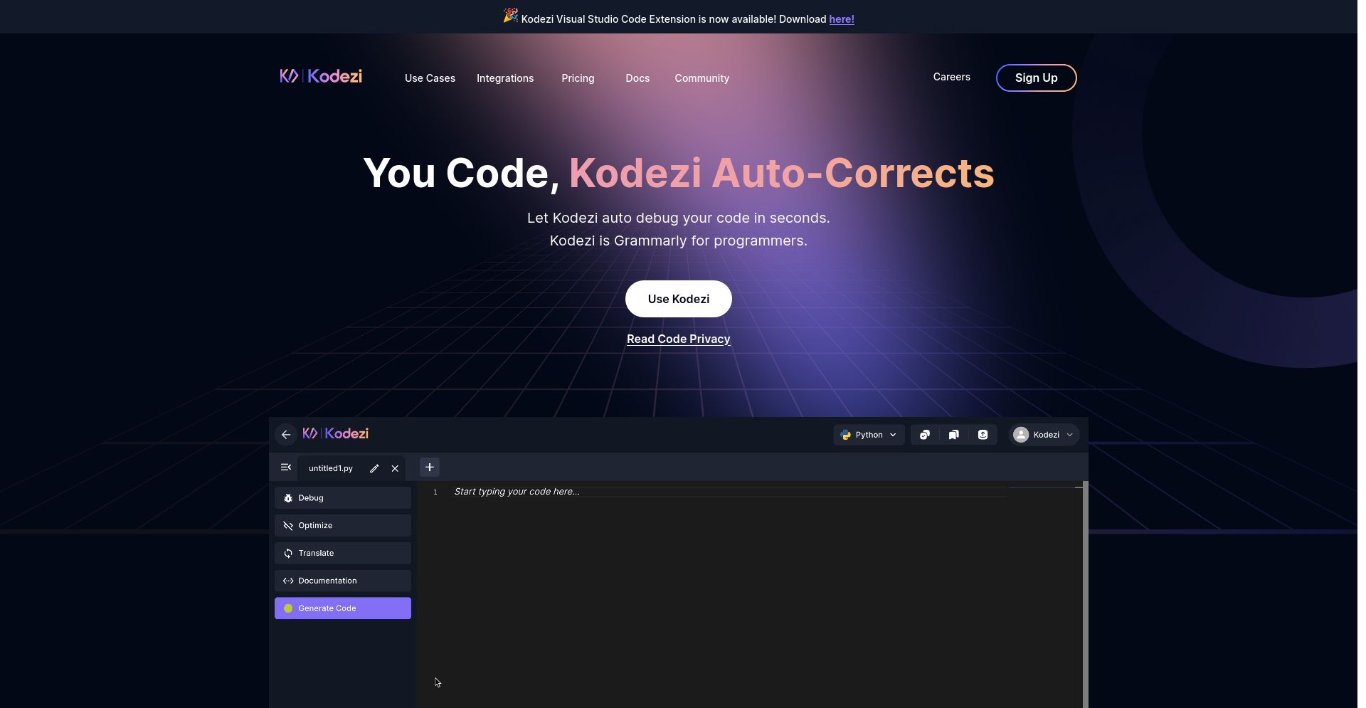 Kodezi - website homepage screenshot