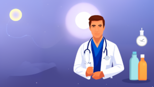 The cover image for this category features a doctor wearing a white lab coat and holding several medical tools, such as a stethoscope, thermometer, and syringe. Behind the doctor is an anatomical drawing of the human body. In the background is a bright blue sky with white clouds surrounding a sun. The sun's yellow rays reach out towards the doctor, representing hope and knowledge.