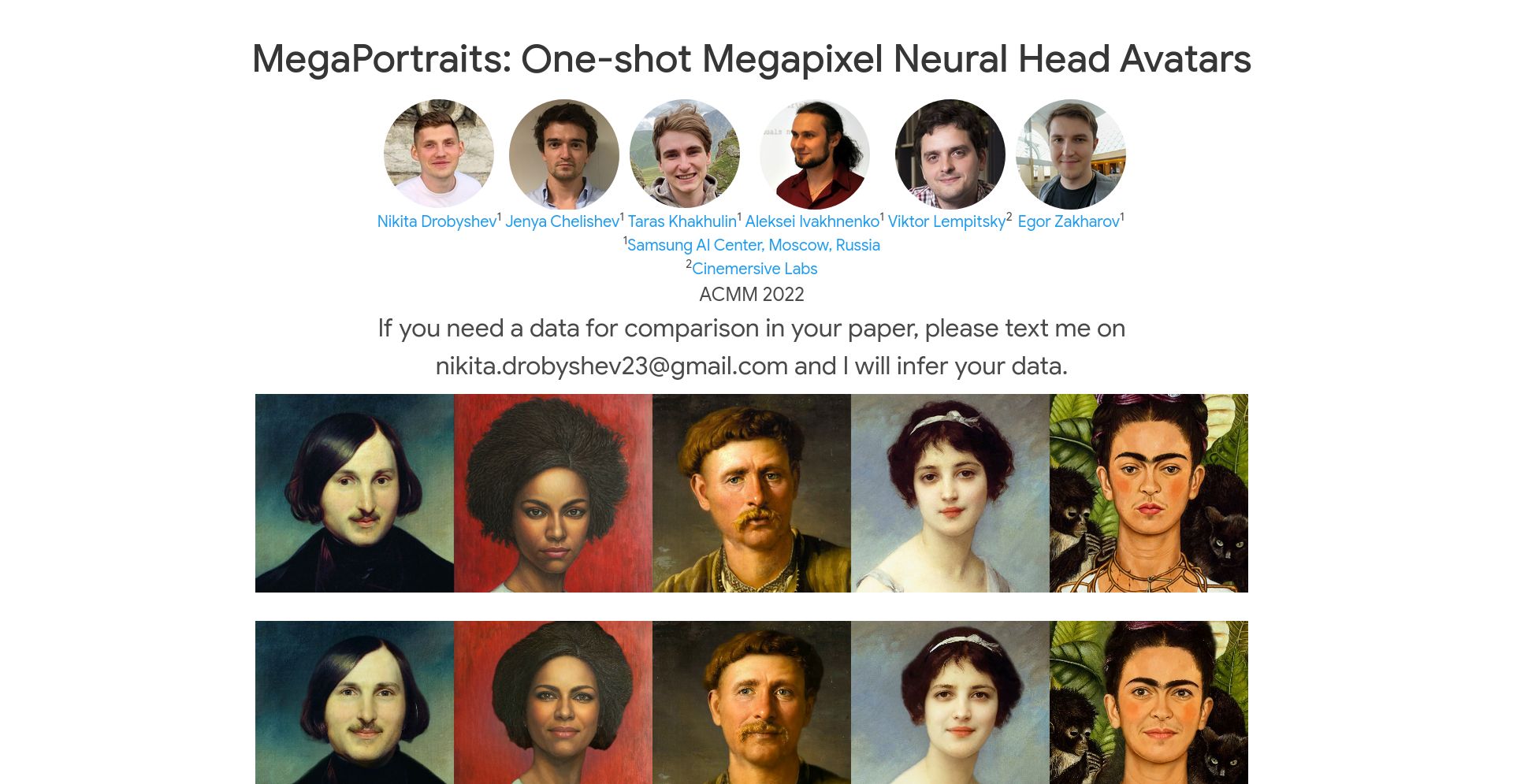 MegaPortraits - website homepage screenshot