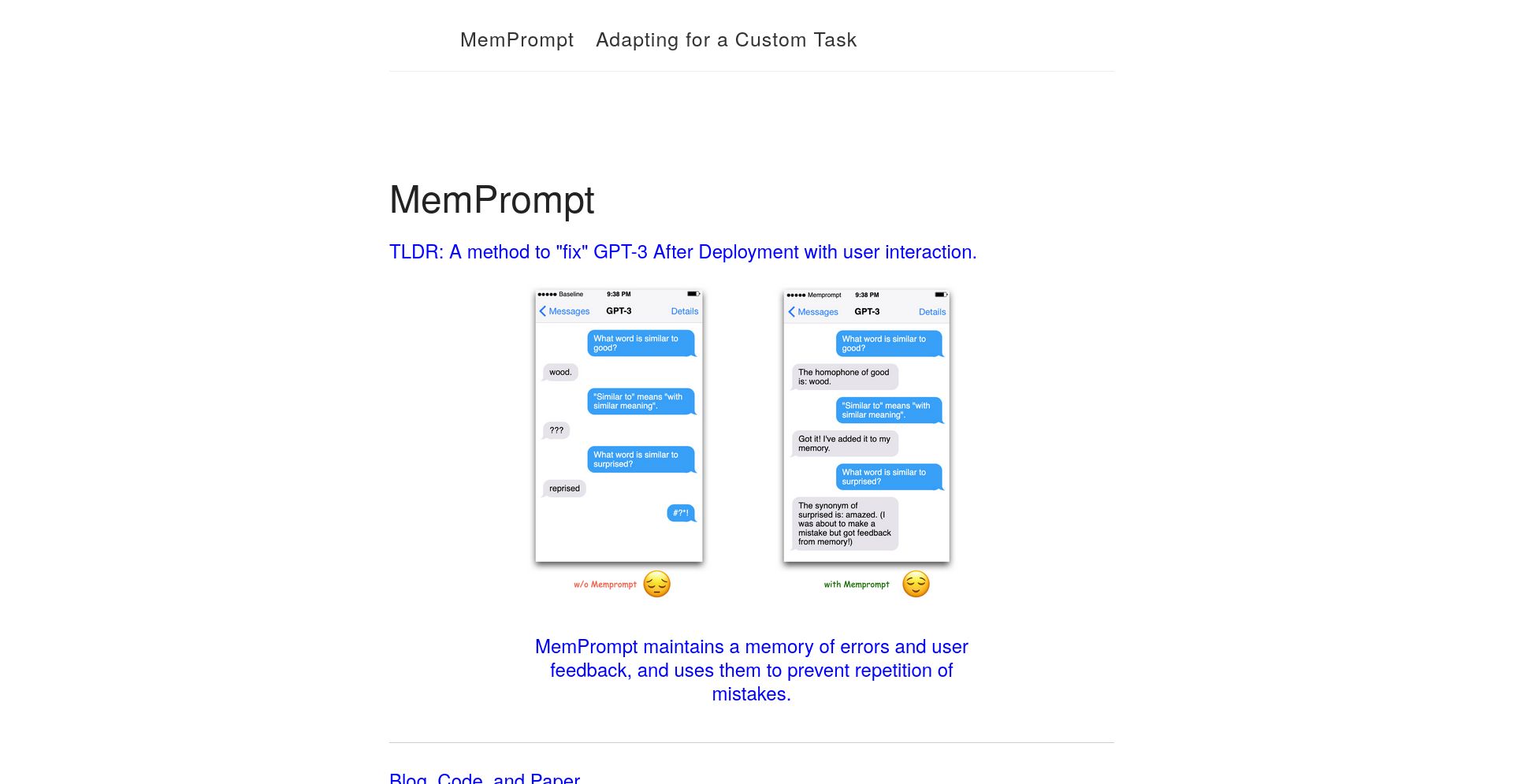 MemPrompt - website homepage screenshot