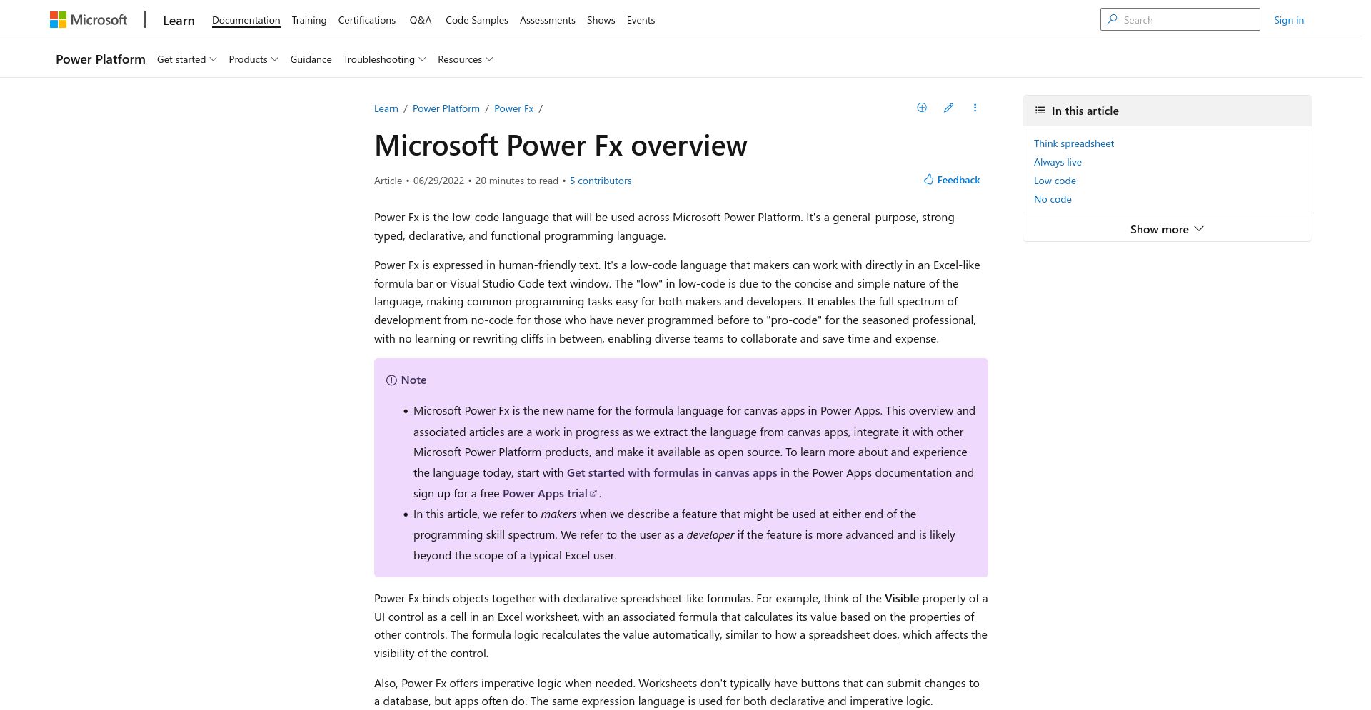 Microsoft Power Fx - website homepage screenshot