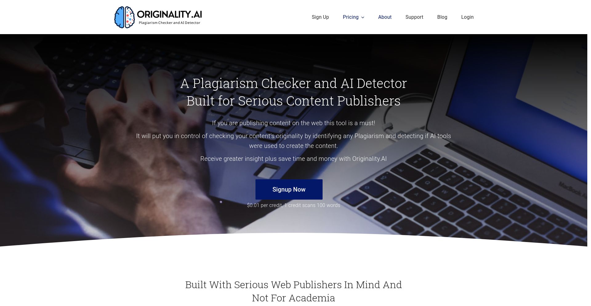 Originality.AI - website homepage screenshot