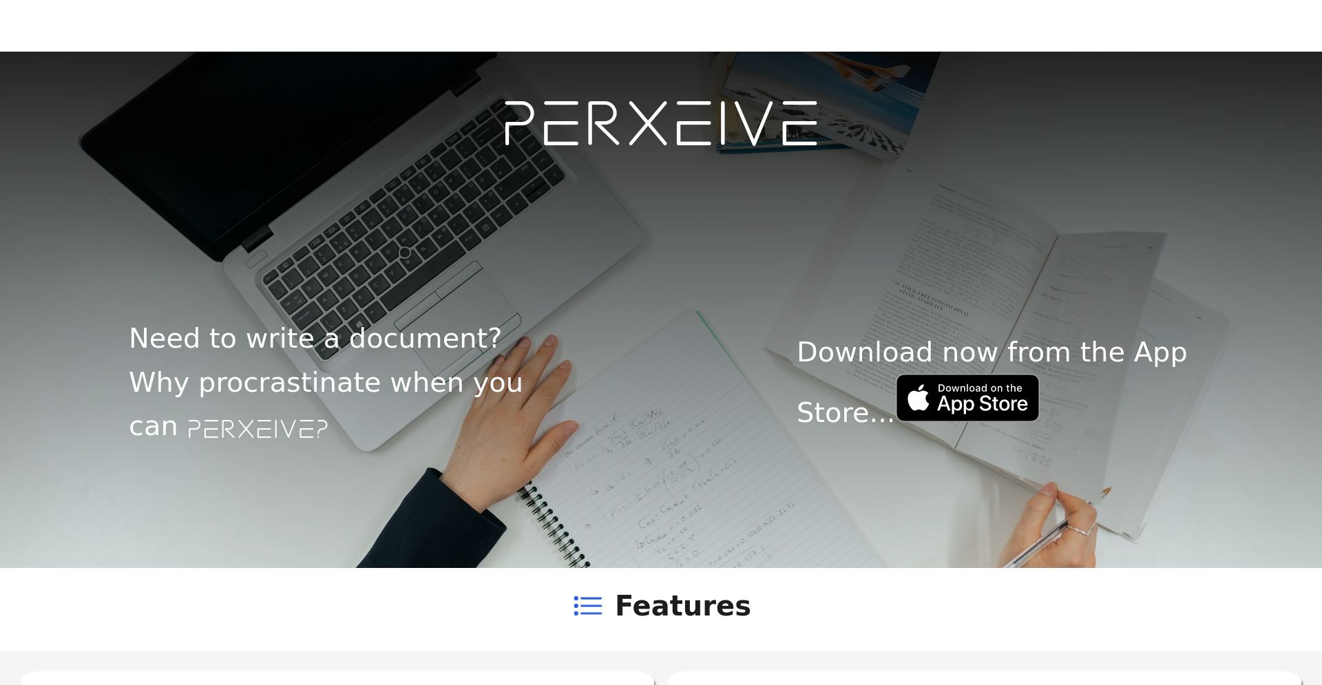 Perxeive - website homepage screenshot