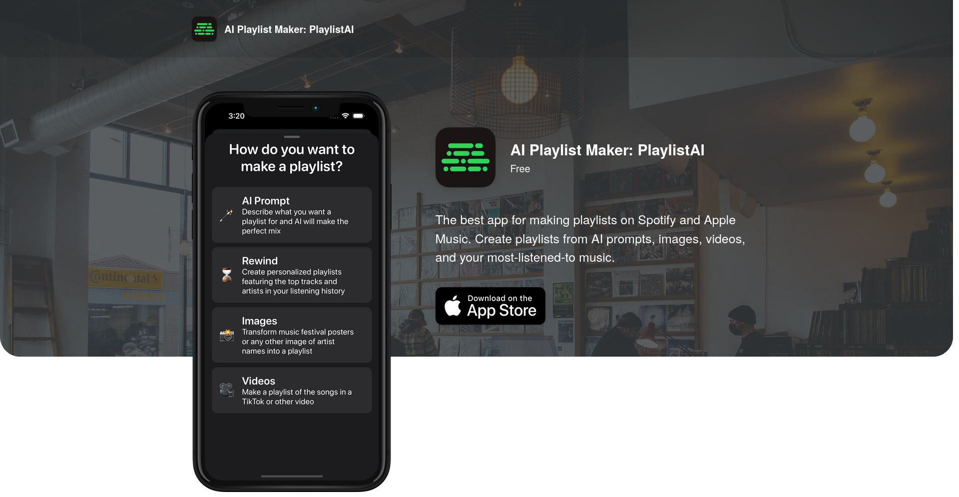 PlaylistAI - website homepage screenshot