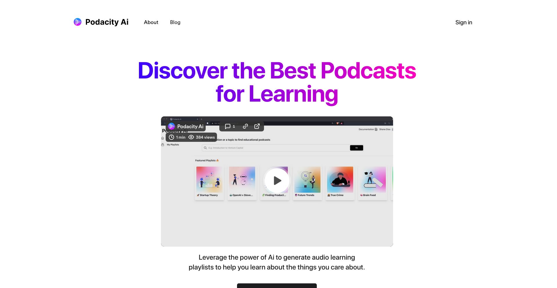 Podacity Ai - website homepage screenshot