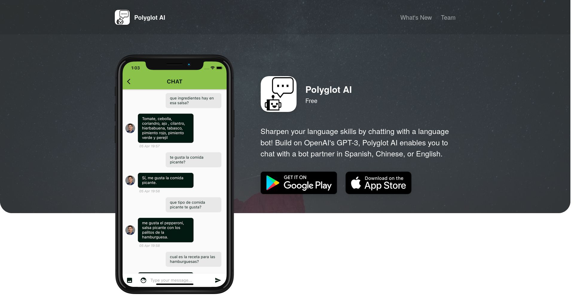 Polyglot AI - website homepage screenshot