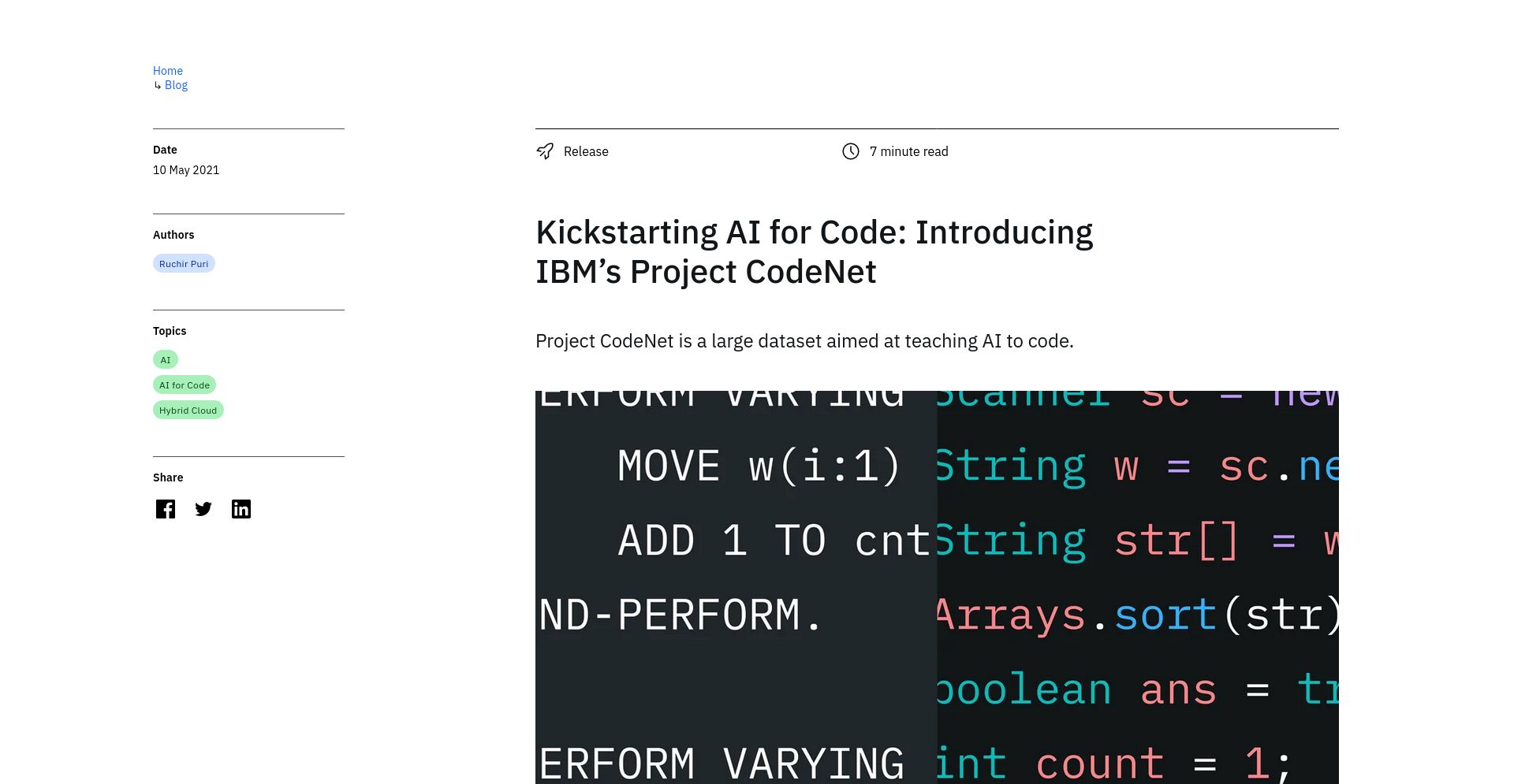 Project CodeNet by IBM - website homepage screenshot