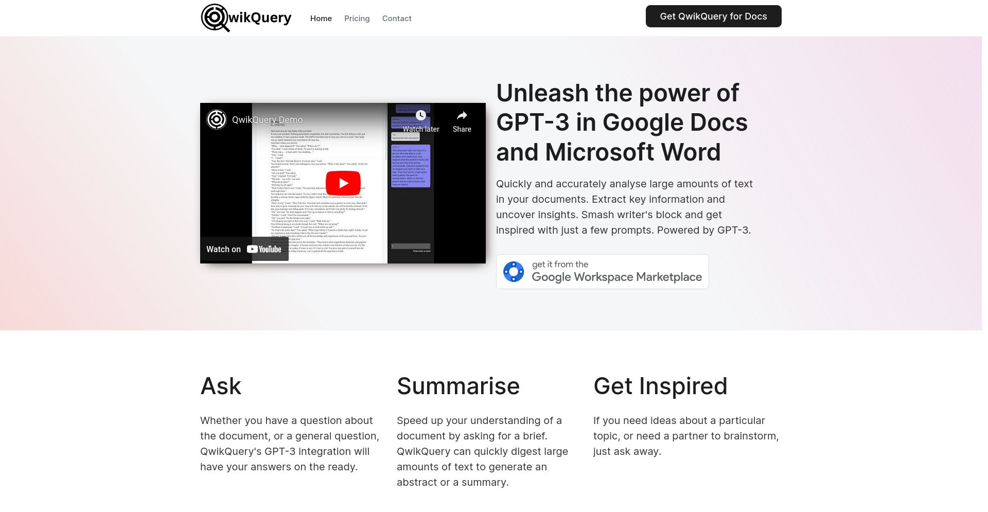 QwikQuery - website homepage screenshot