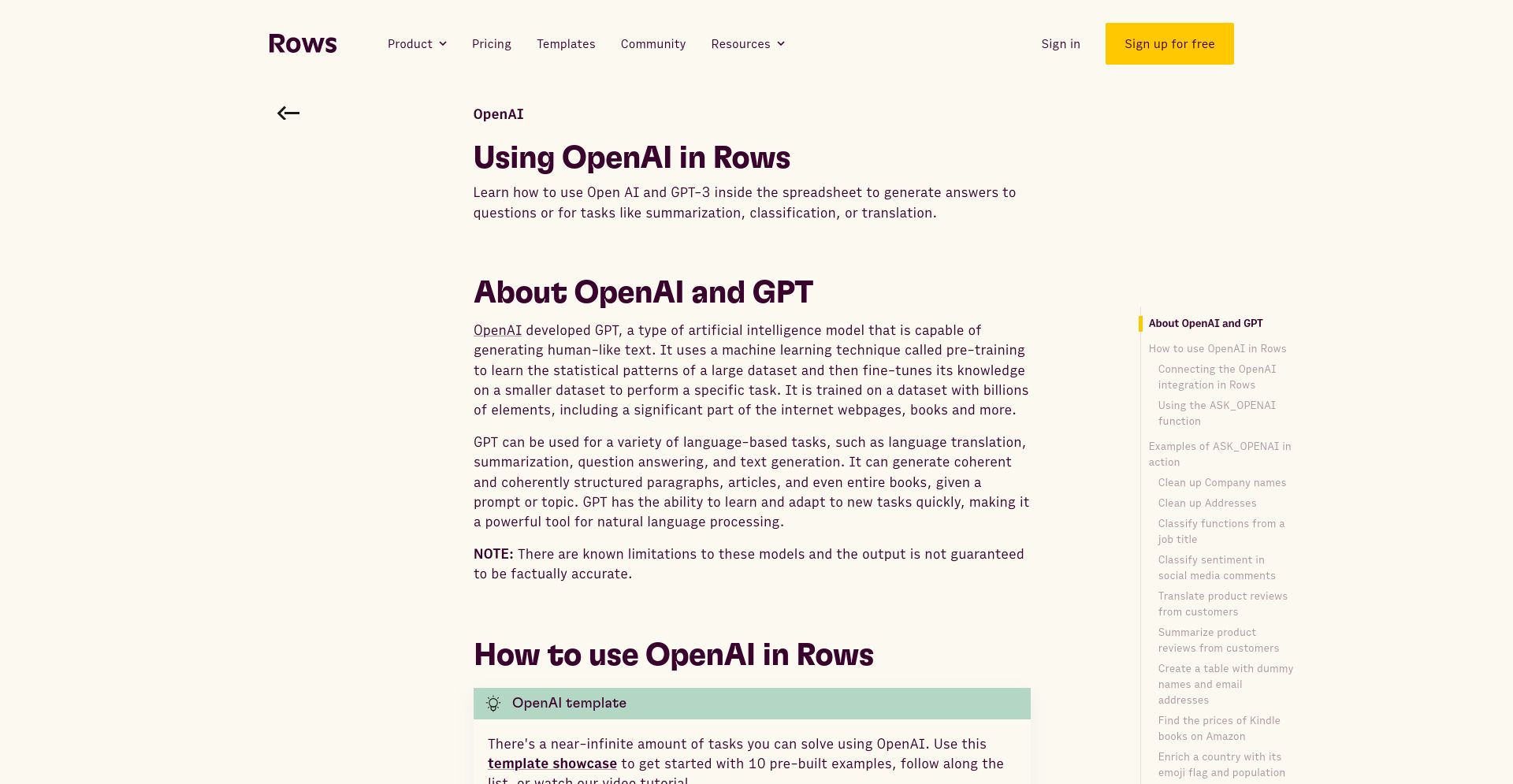 Rows - website homepage screenshot