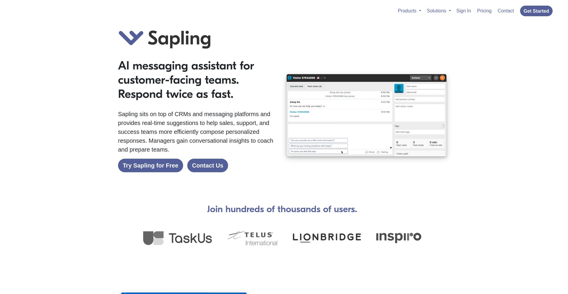 Sapling AI - website homepage screenshot